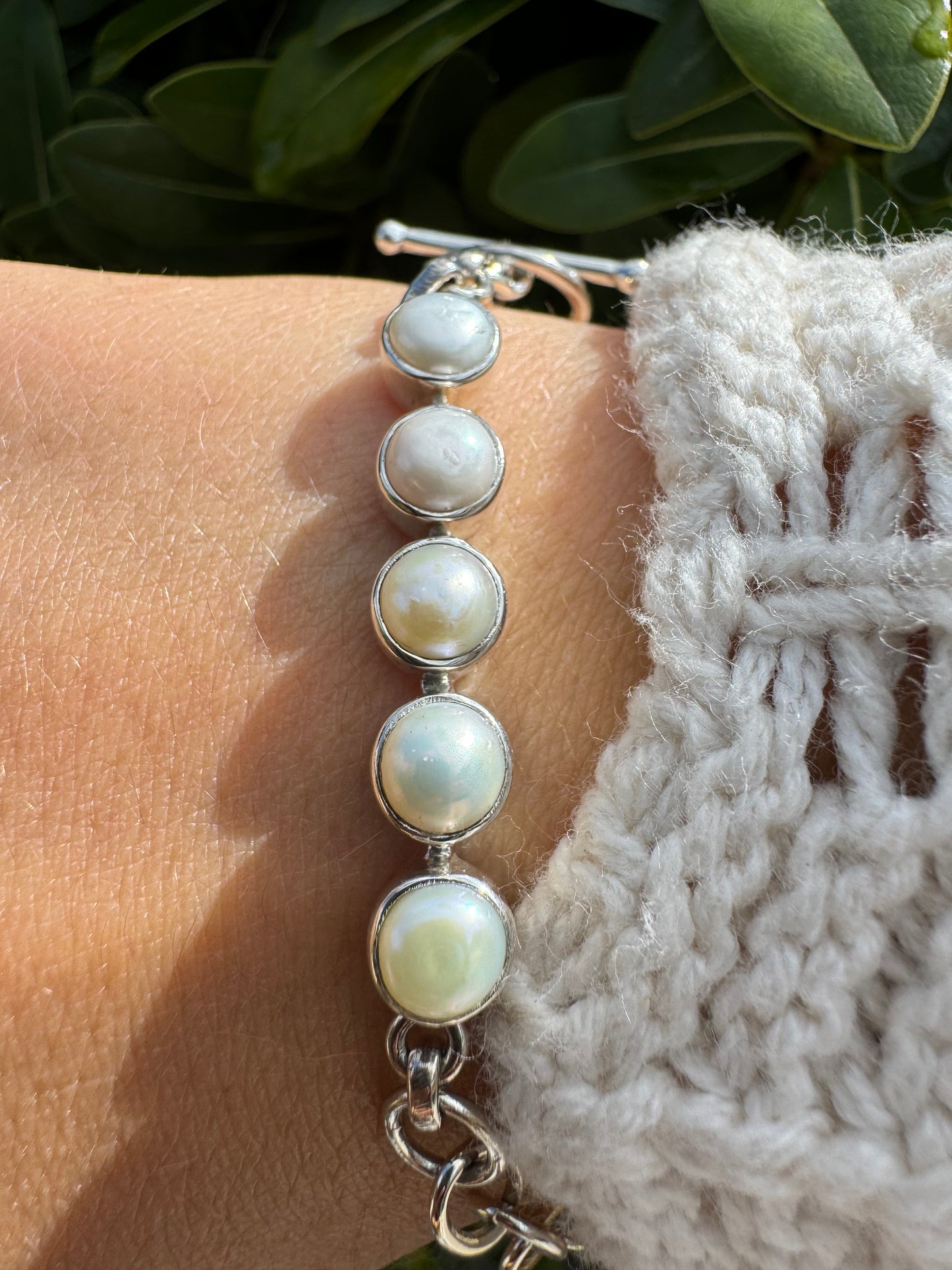 Elegant Pearl Toggle Charm Bracelet