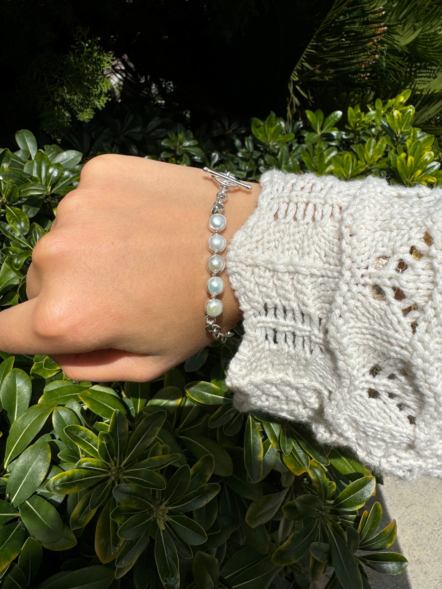 Elegant Pearl Toggle Charm Bracelet