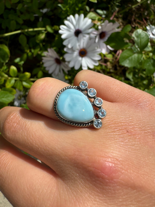Larimar & Blue Topaz Ocean Ring