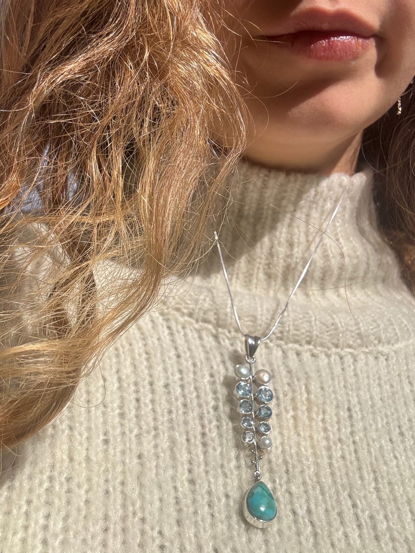 Turquois, Blue Topaz, Pearl & CZ Harmony Necklace