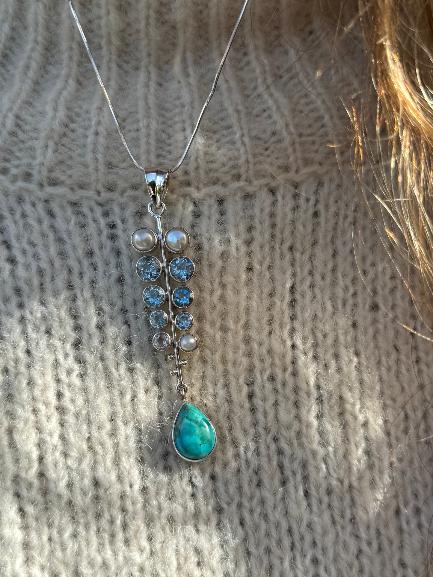 Turquois, Blue Topaz, Pearl & CZ Harmony Necklace
