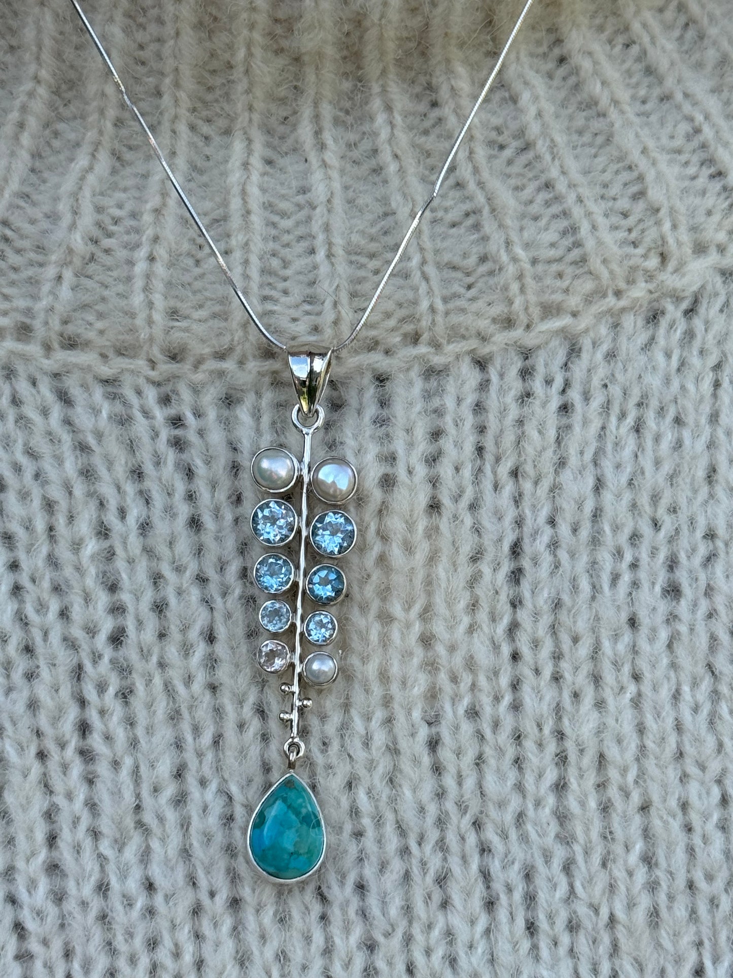 Turquois, Blue Topaz, Pearl & CZ Harmony Necklace
