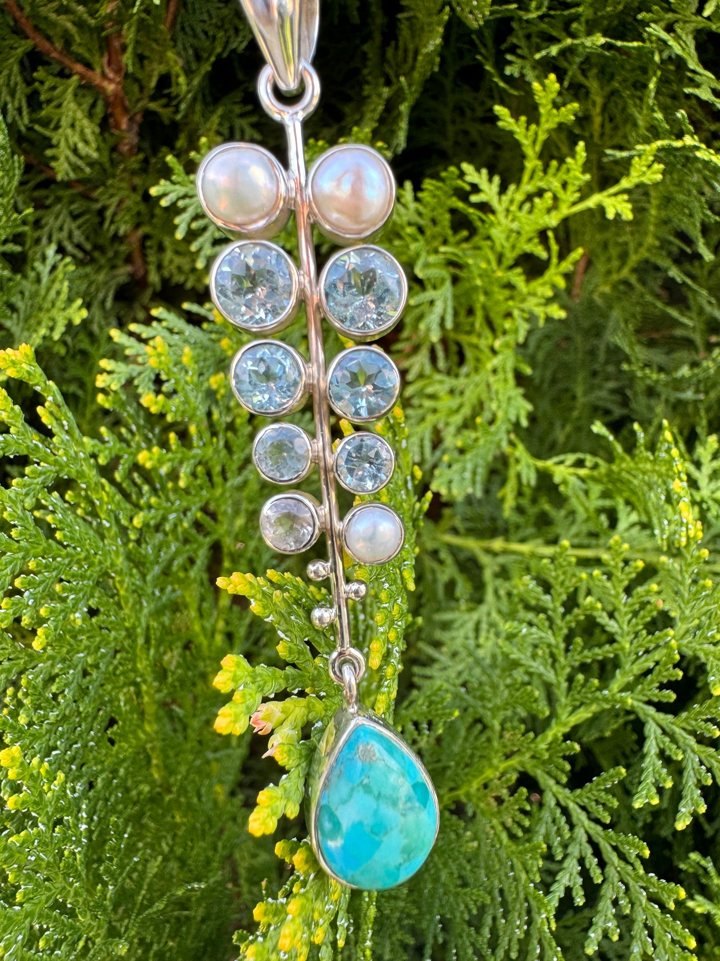Turquois, Blue Topaz, Pearl & CZ Harmony Necklace