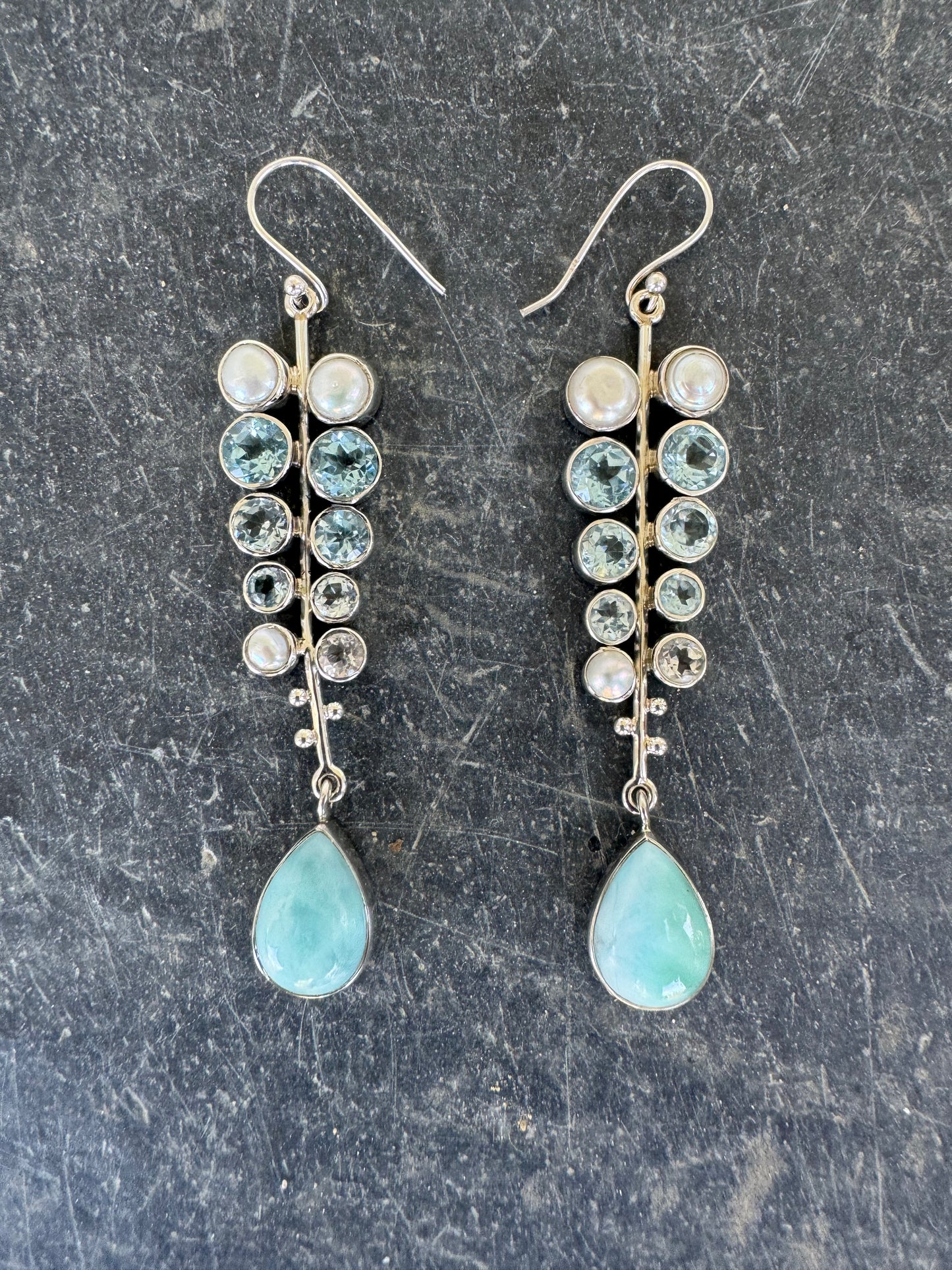 Blue Topaz, Pearl & Larimar Harmony Earrings
