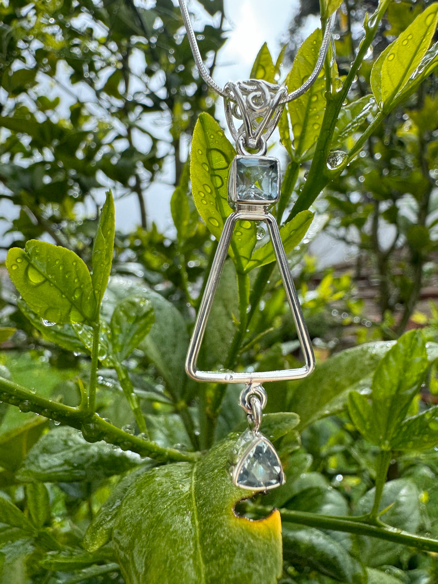 Blue Topaz Triangle Necklace