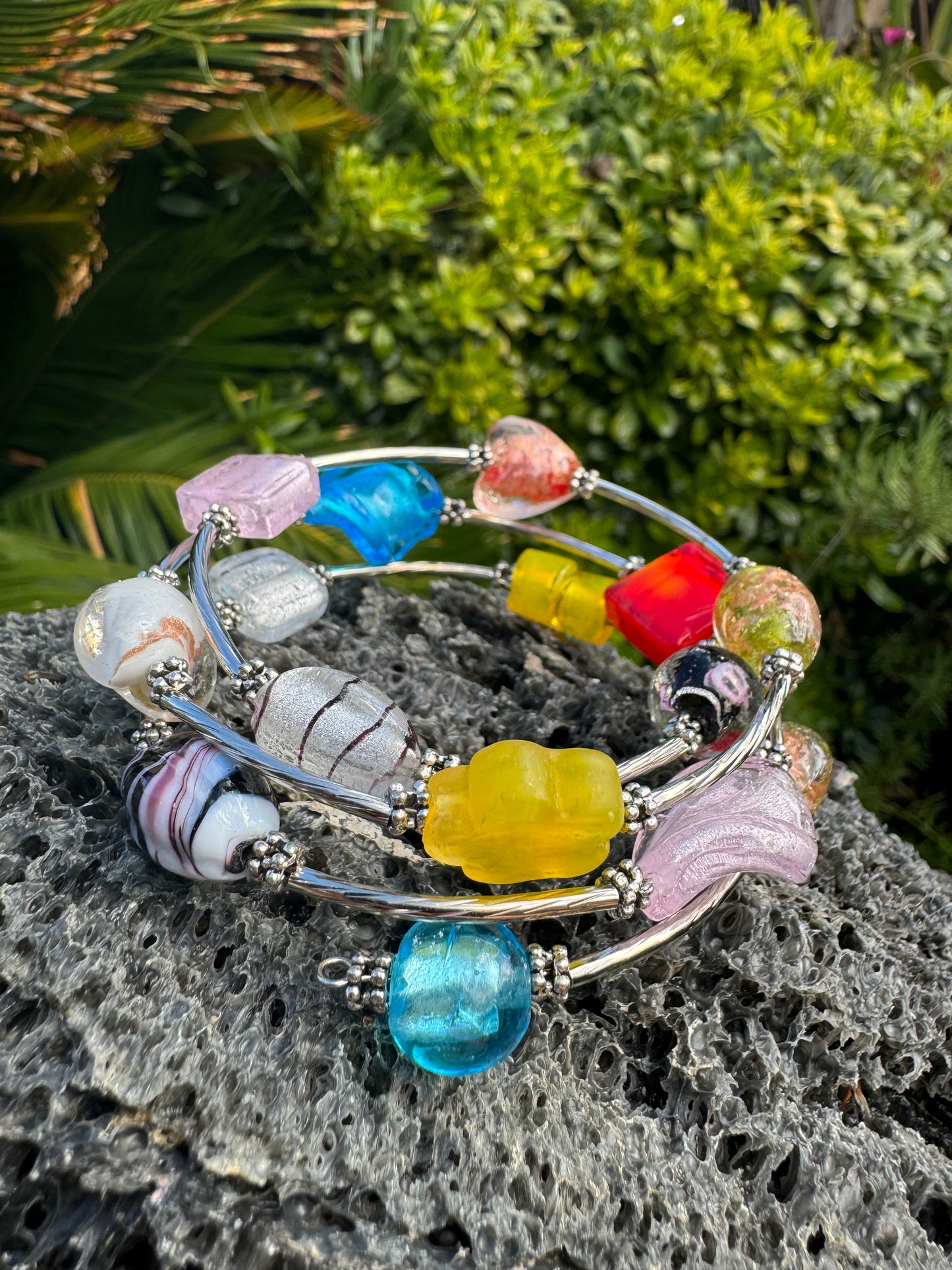 Candy Galaxy Spiral Blown Glass Bracelet