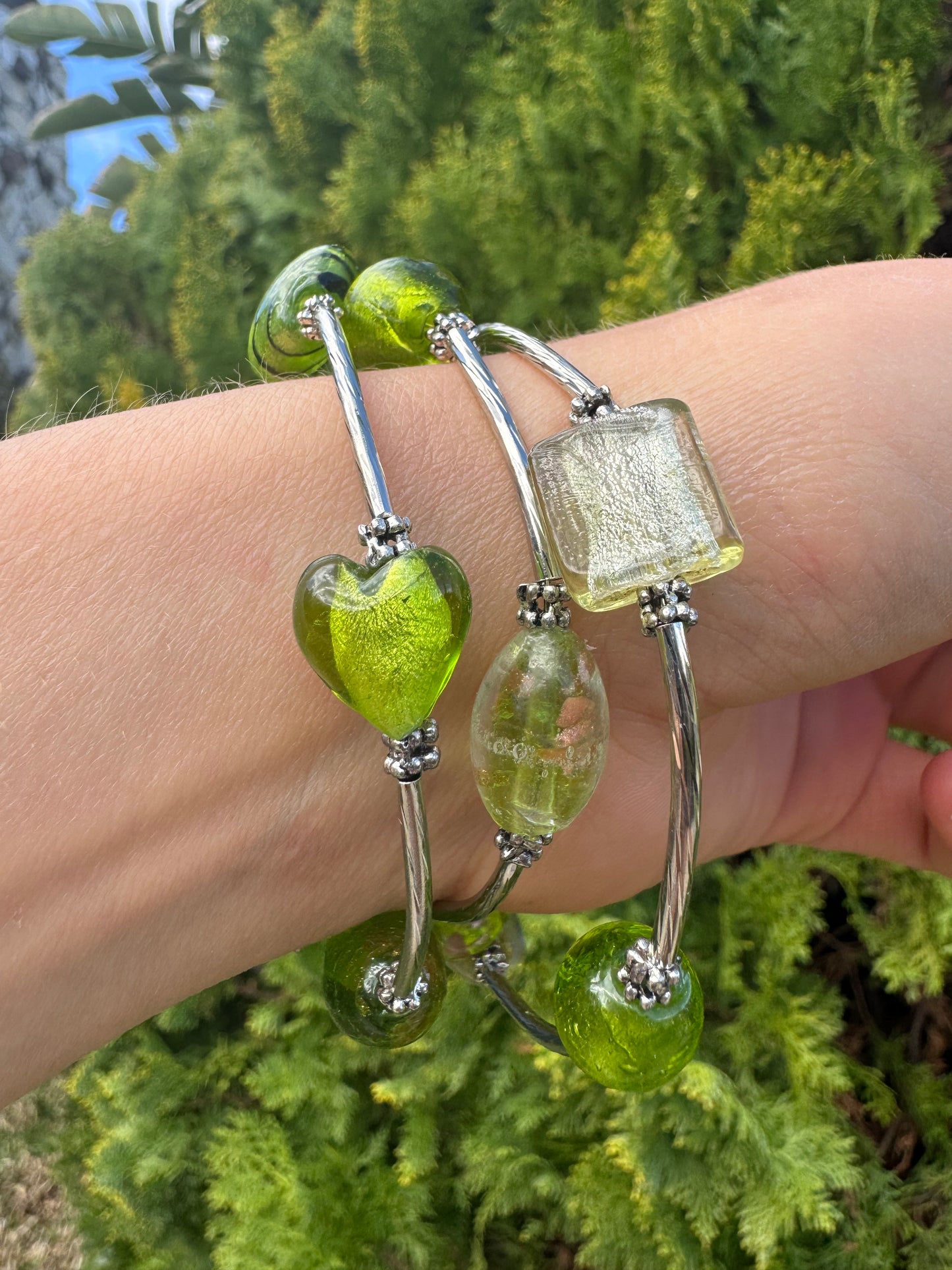 Green Galaxy Spiral Blown Glass Bracelet