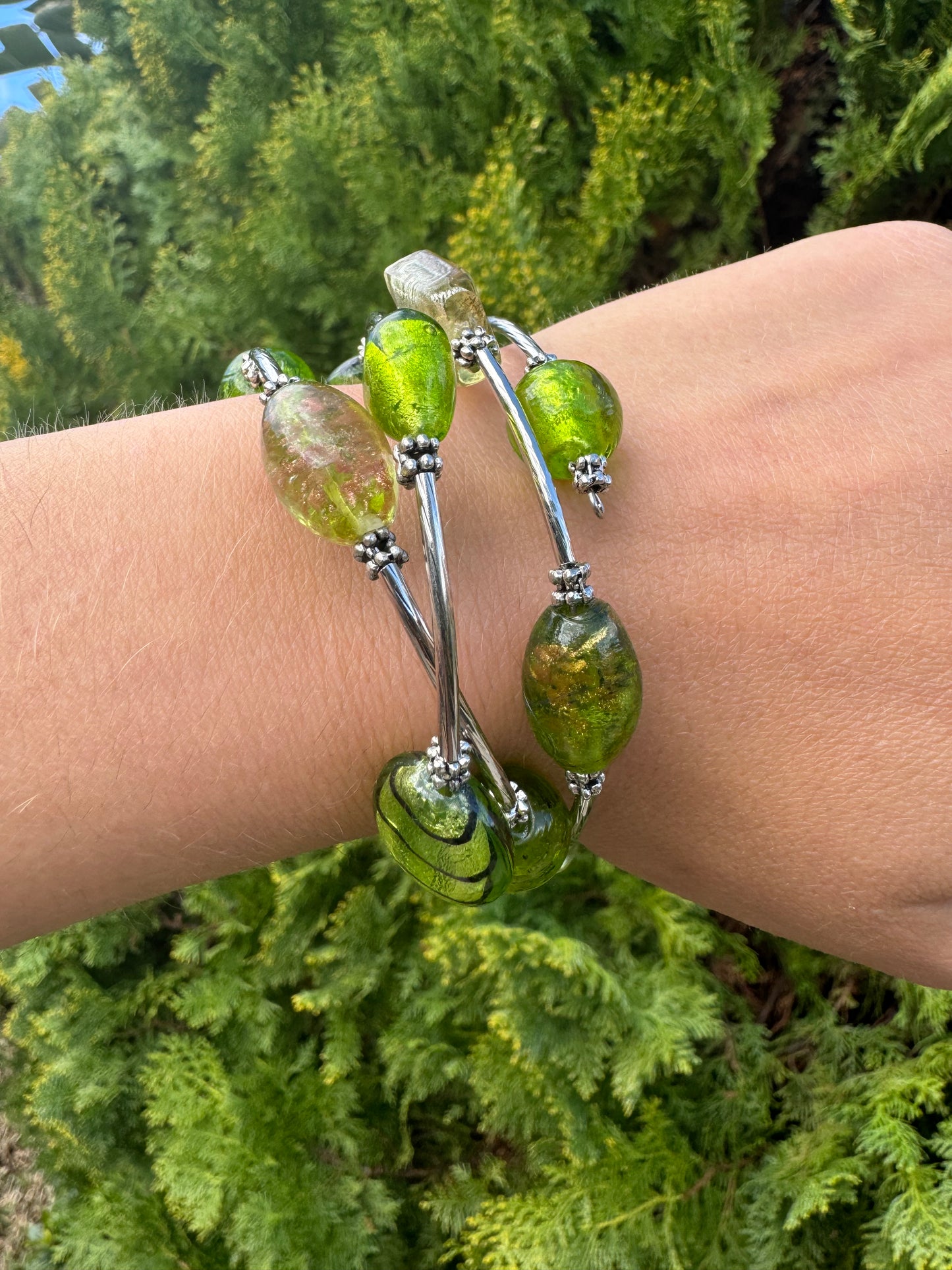 Green Galaxy Spiral Blown Glass Bracelet