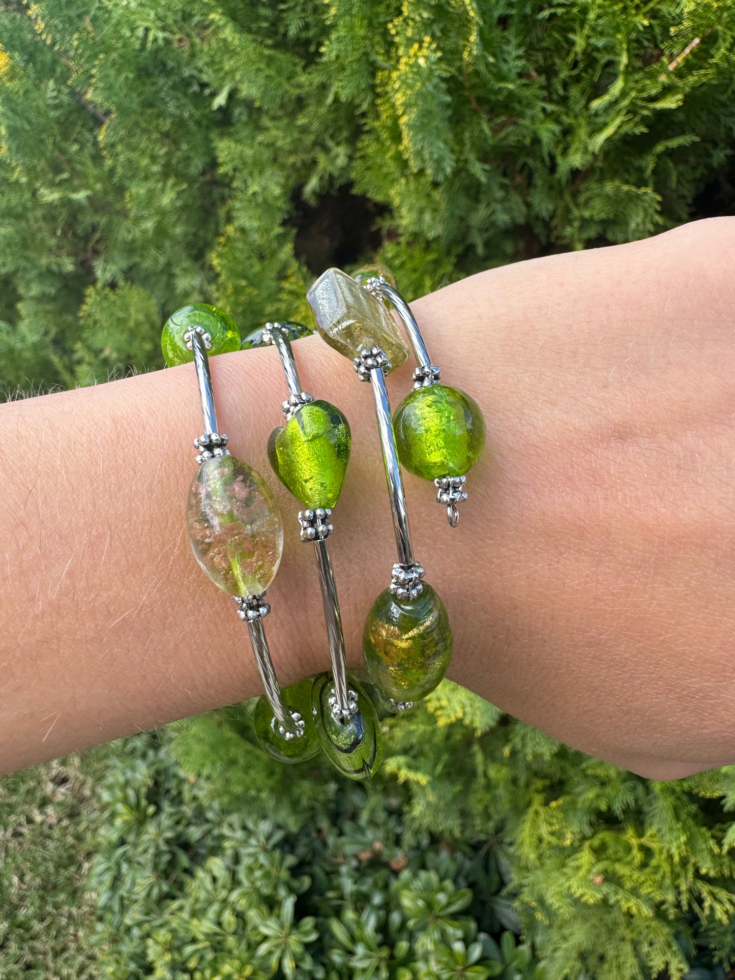 Green Galaxy Spiral Blown Glass Bracelet