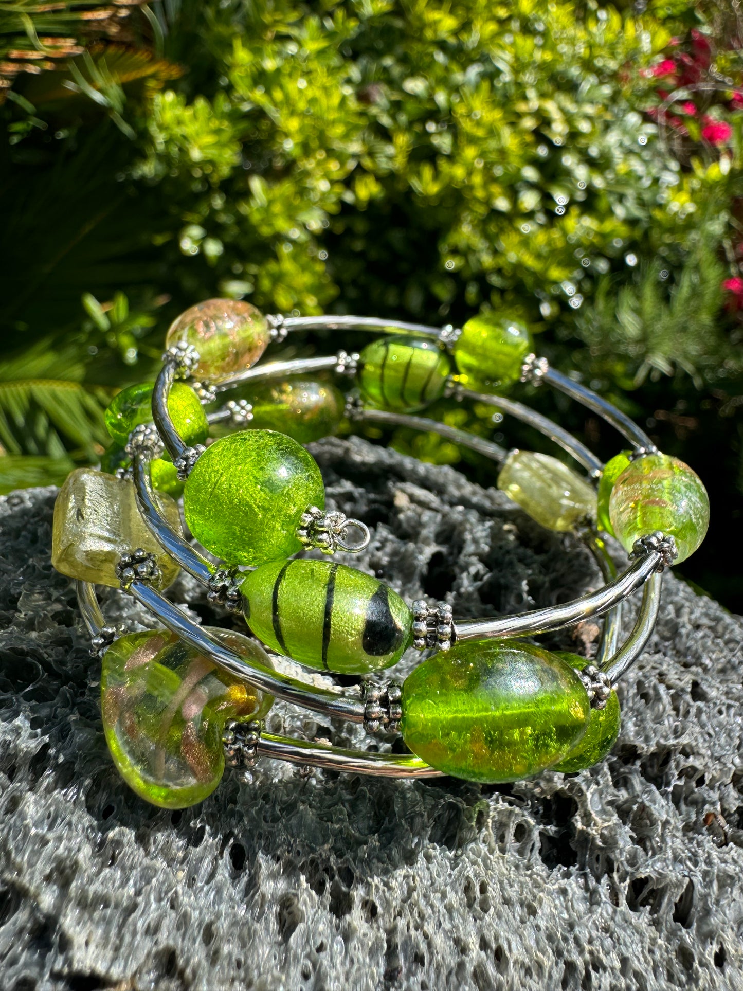 Green Galaxy Spiral Blown Glass Bracelet