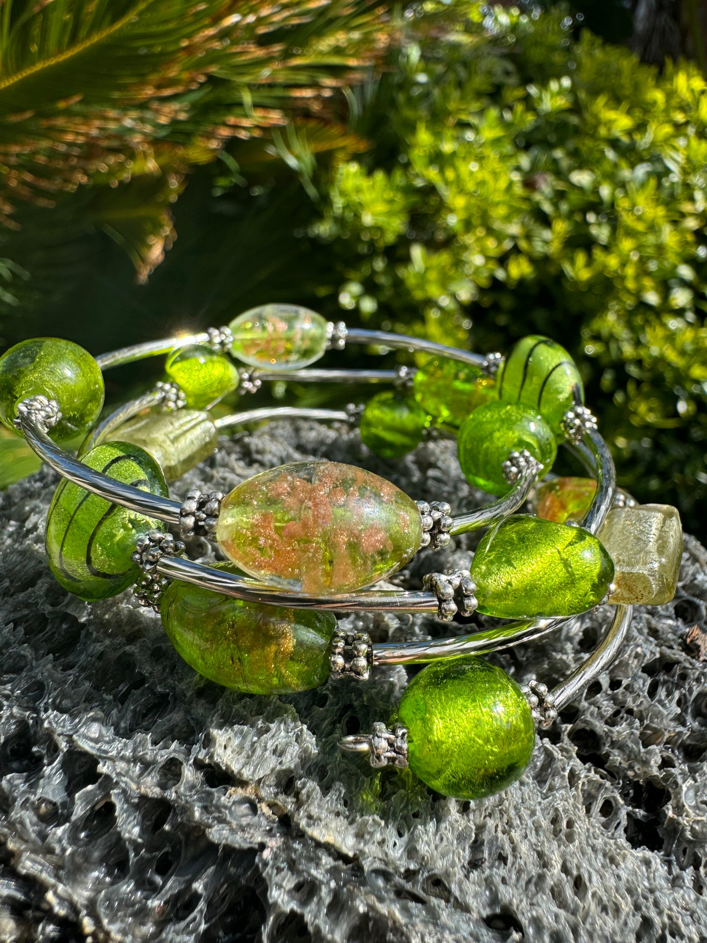 Green Galaxy Spiral Blown Glass Bracelet