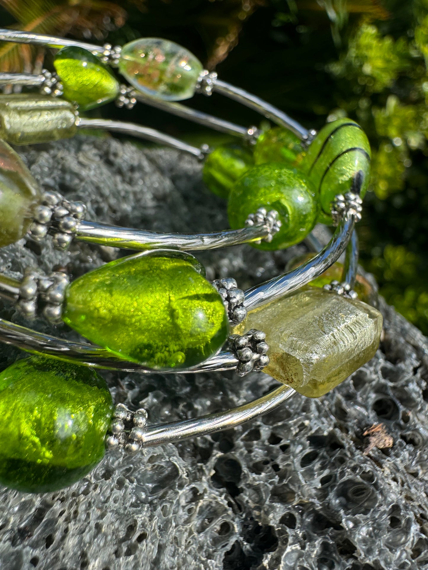 Green Galaxy Spiral Blown Glass Bracelet
