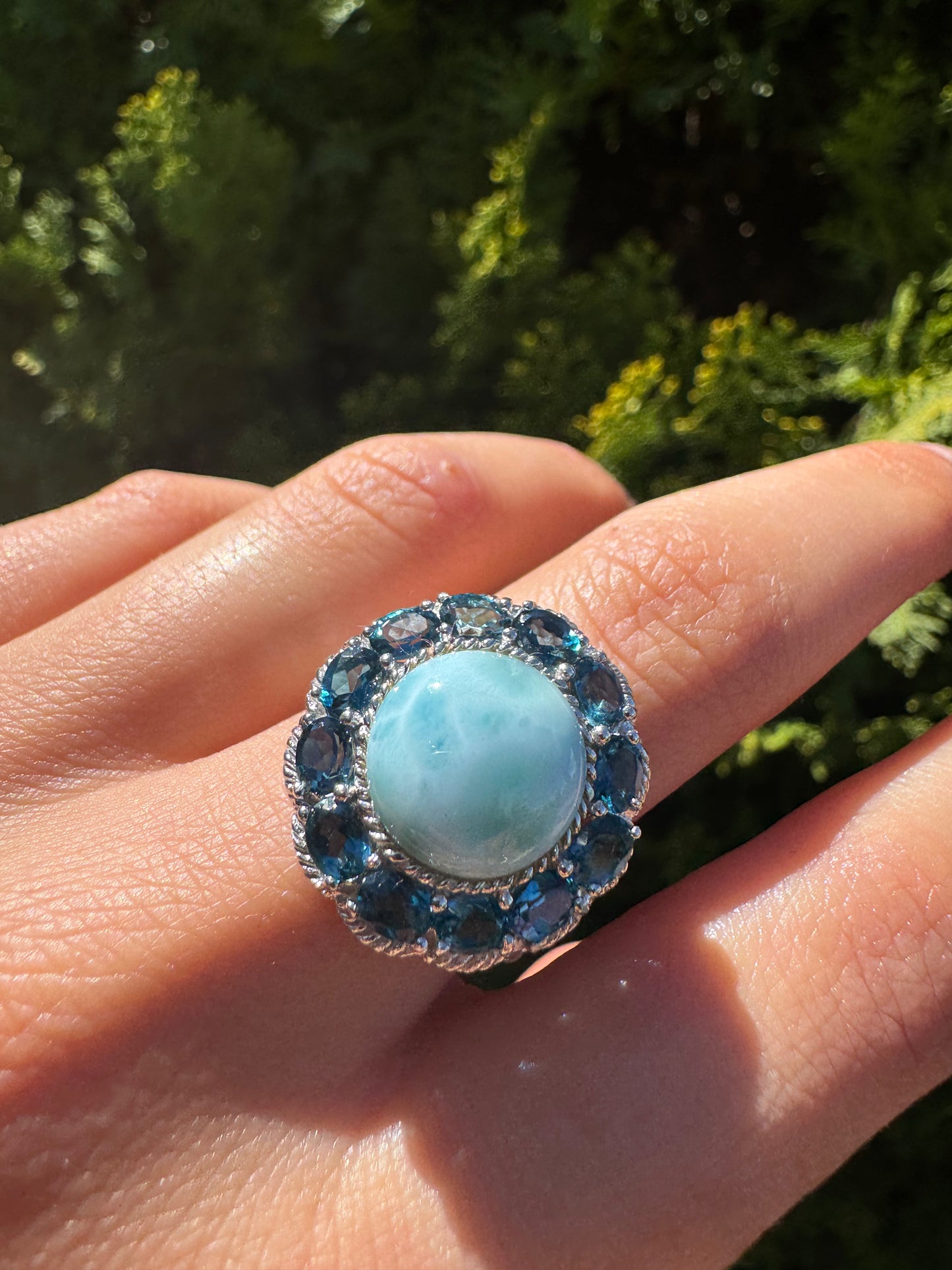 London Larimar Flower Ring