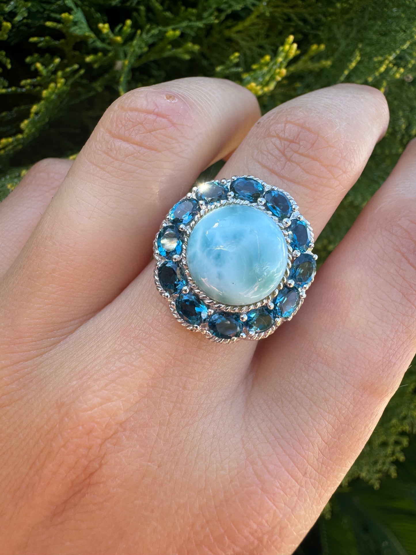 London Larimar Flower Ring