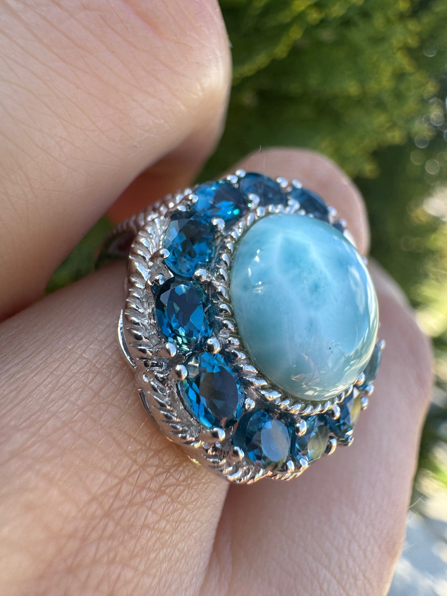 London Larimar Flower Ring