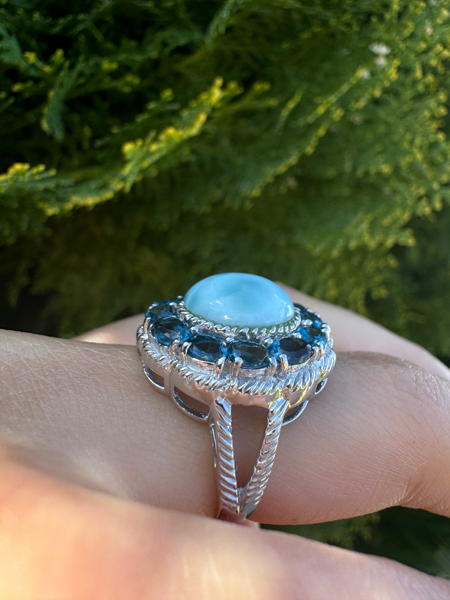 London Larimar Flower Ring