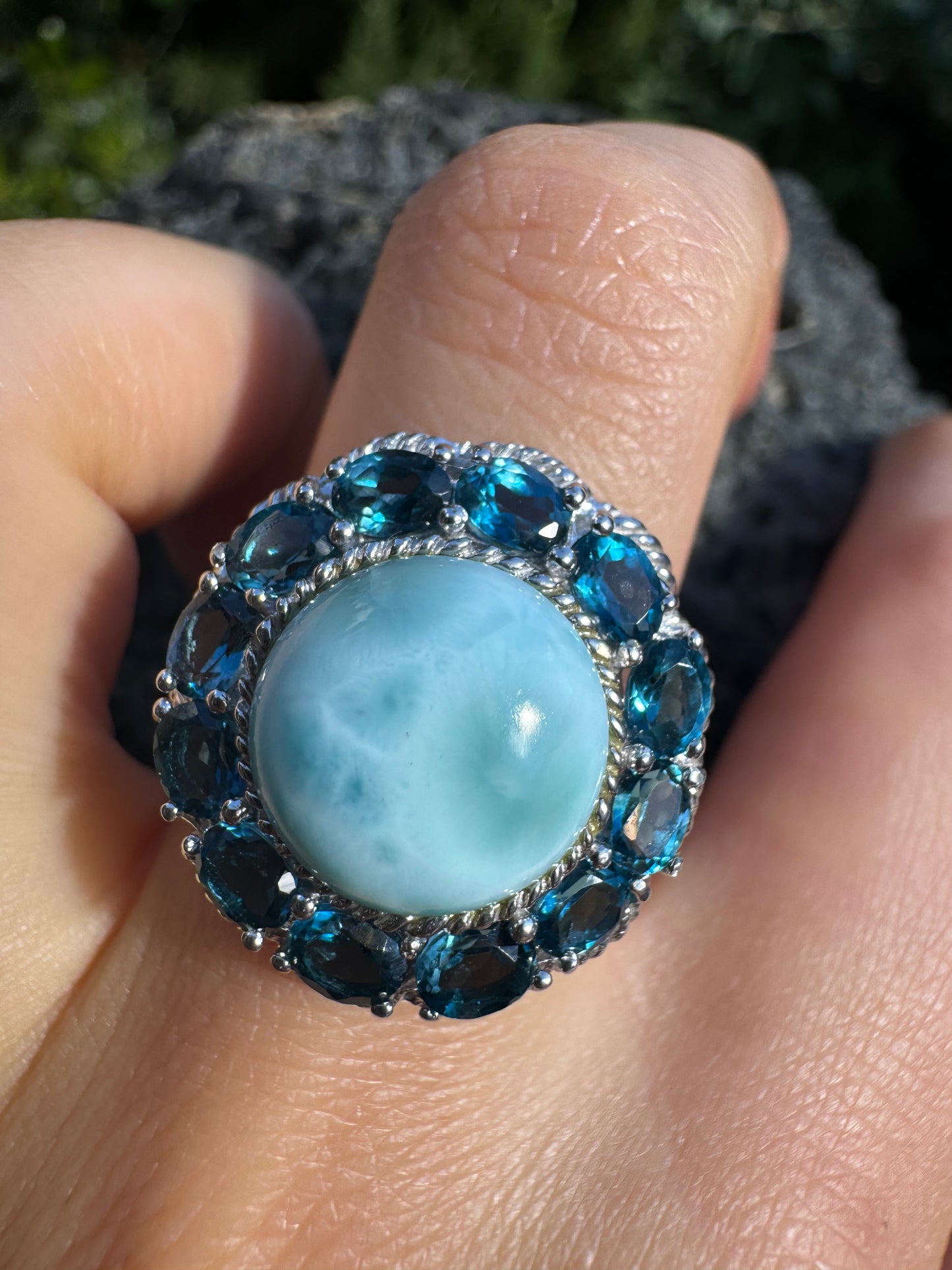 London Larimar Flower Ring