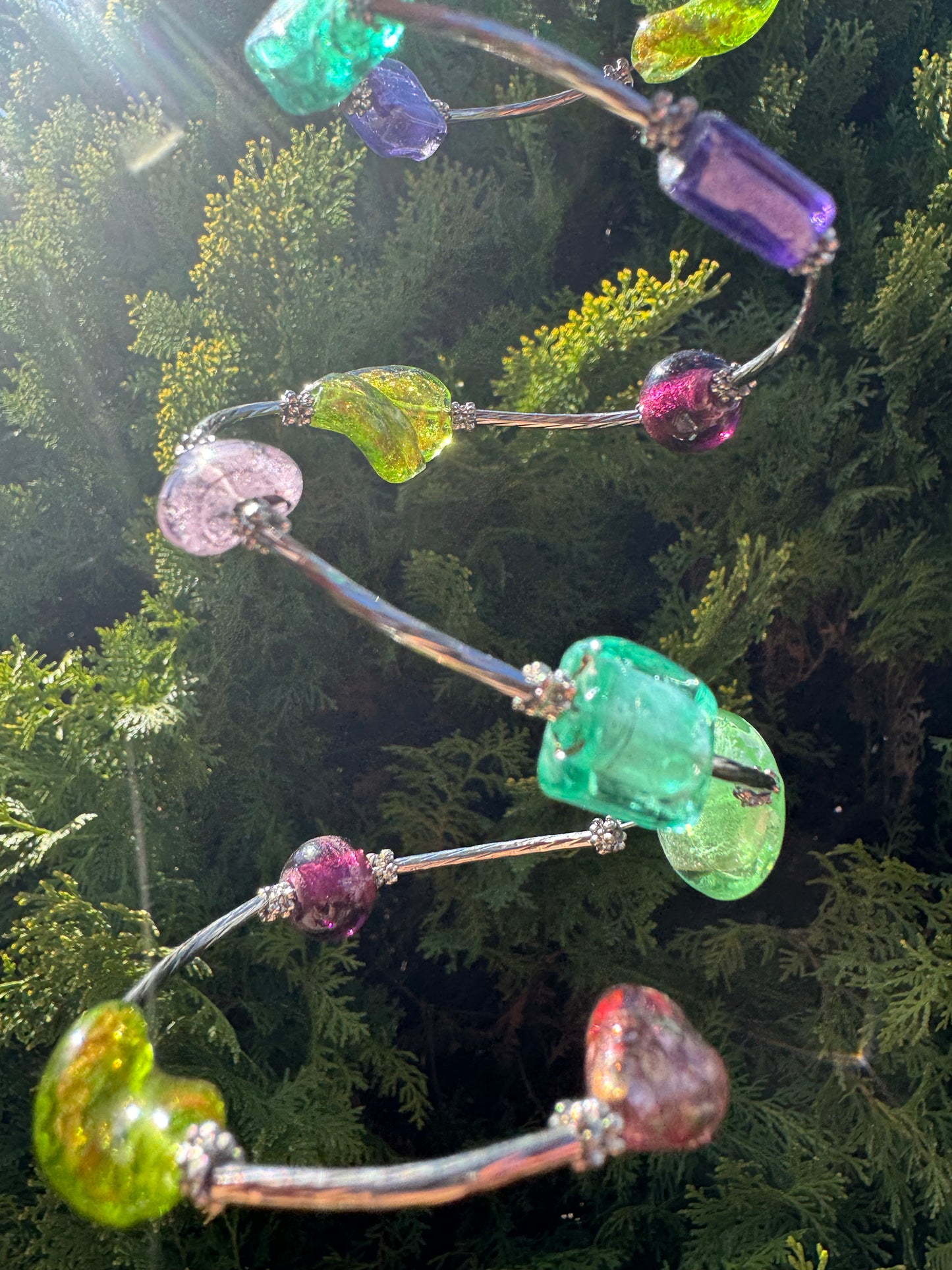Green Purple Galaxy Spiral Blown Glass Bracelet