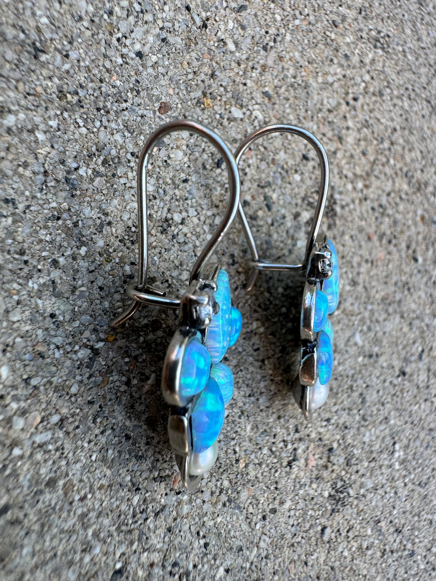 Blue Opal, Pearl & C.Z Earrings