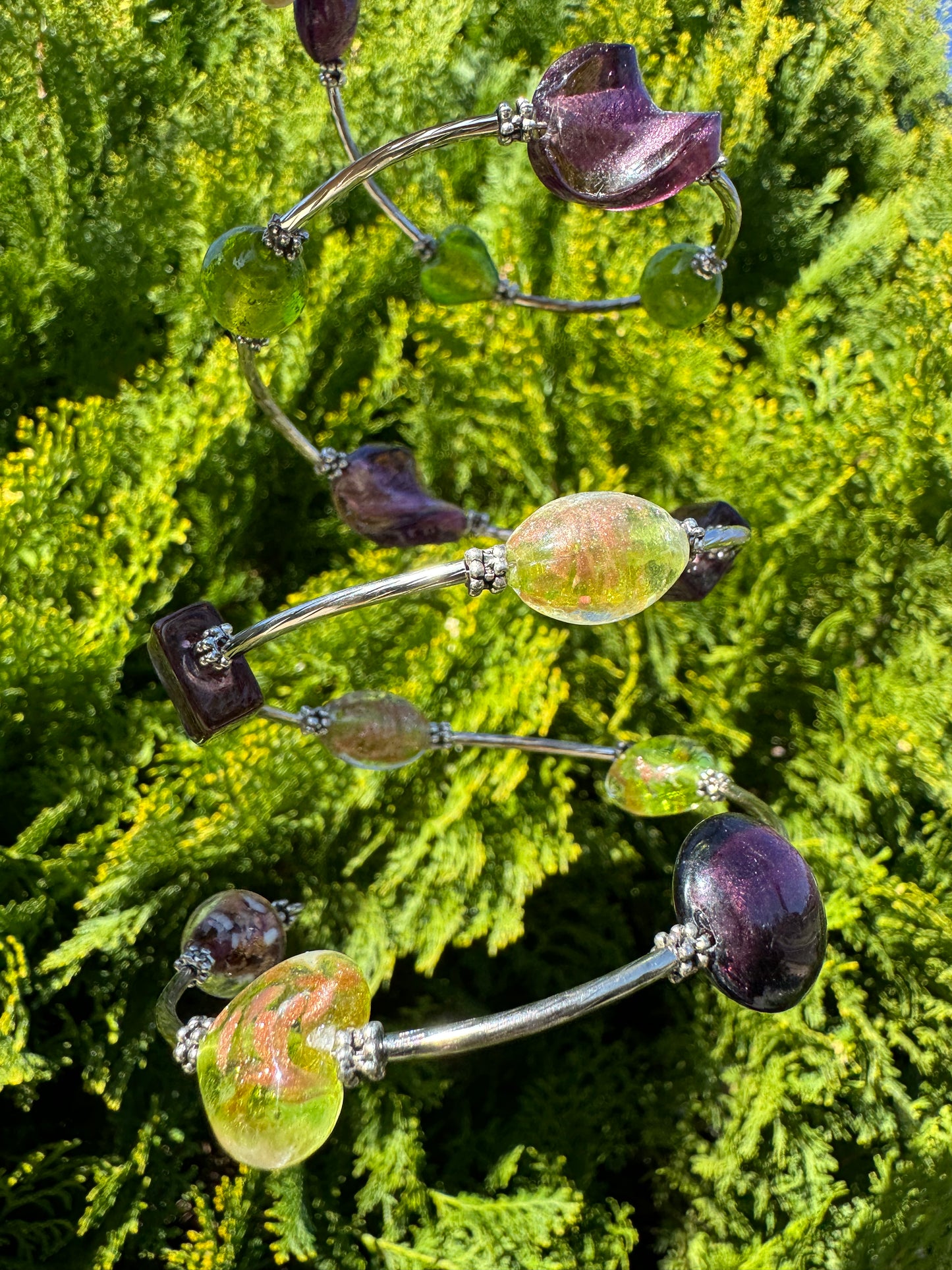 Purple Green Galaxy Spiral Blown Glass Bracelet