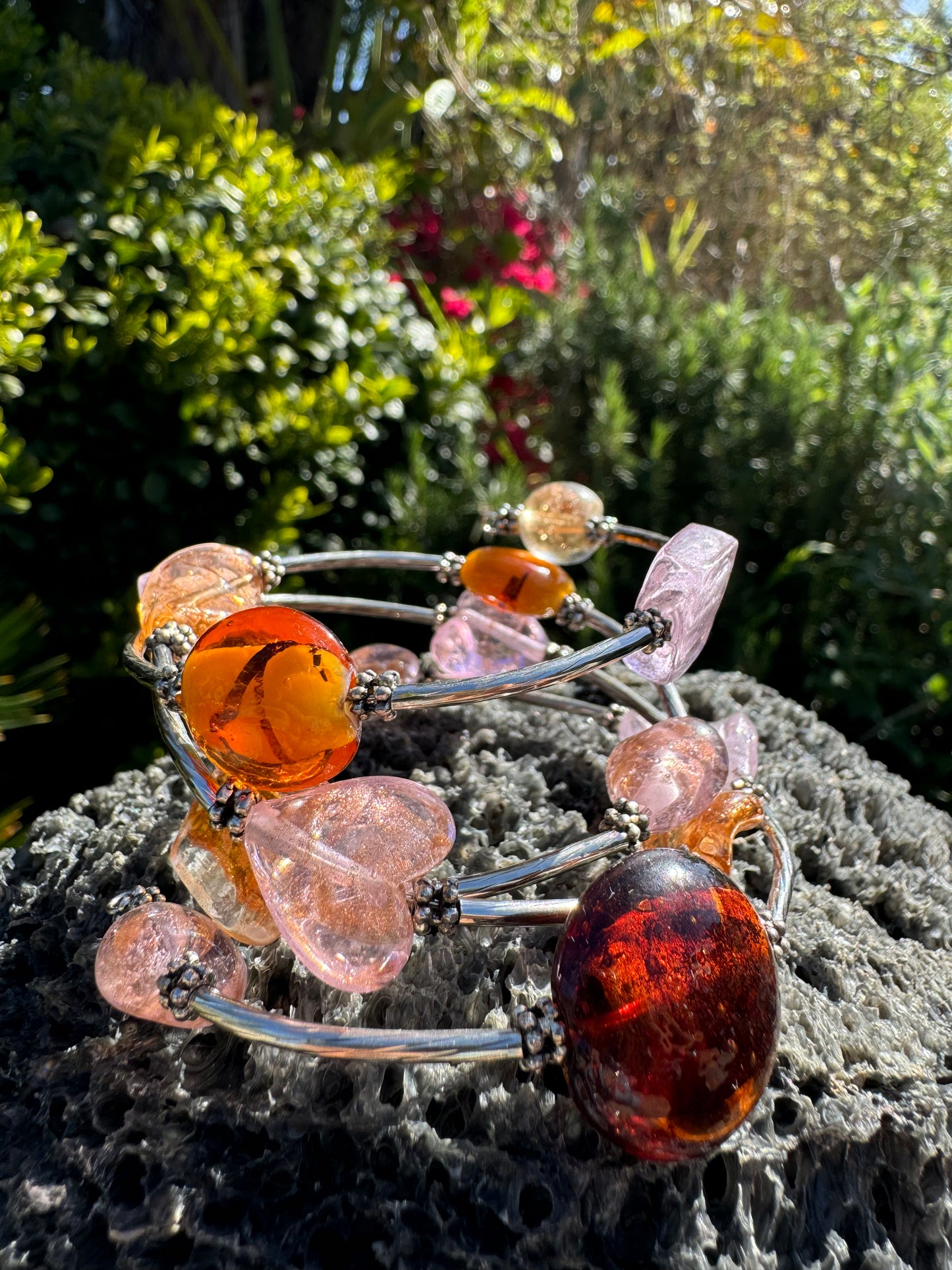 Pink Galaxy Spiral Blown Glass Bracelet