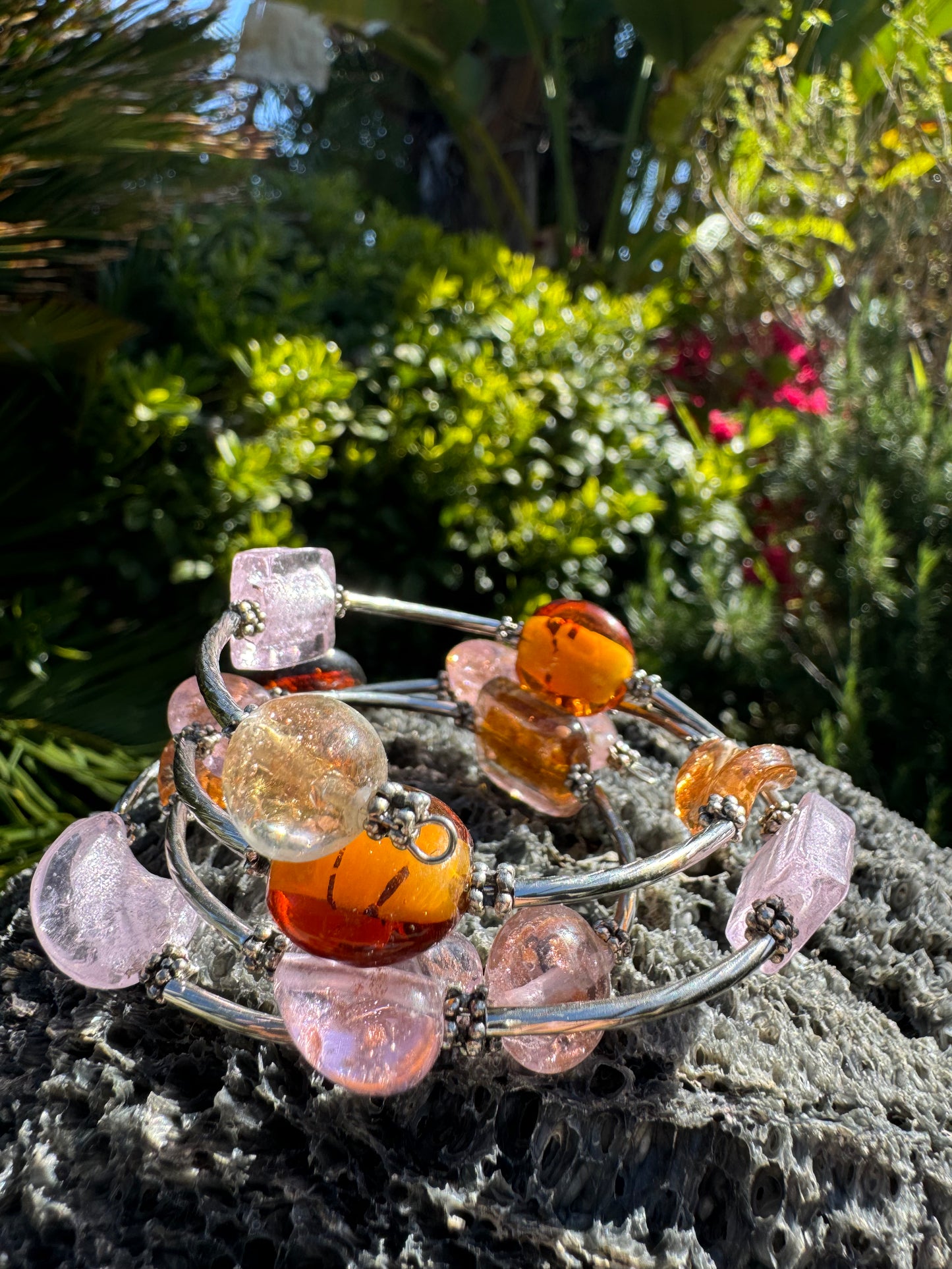 Pink Galaxy Spiral Blown Glass Bracelet