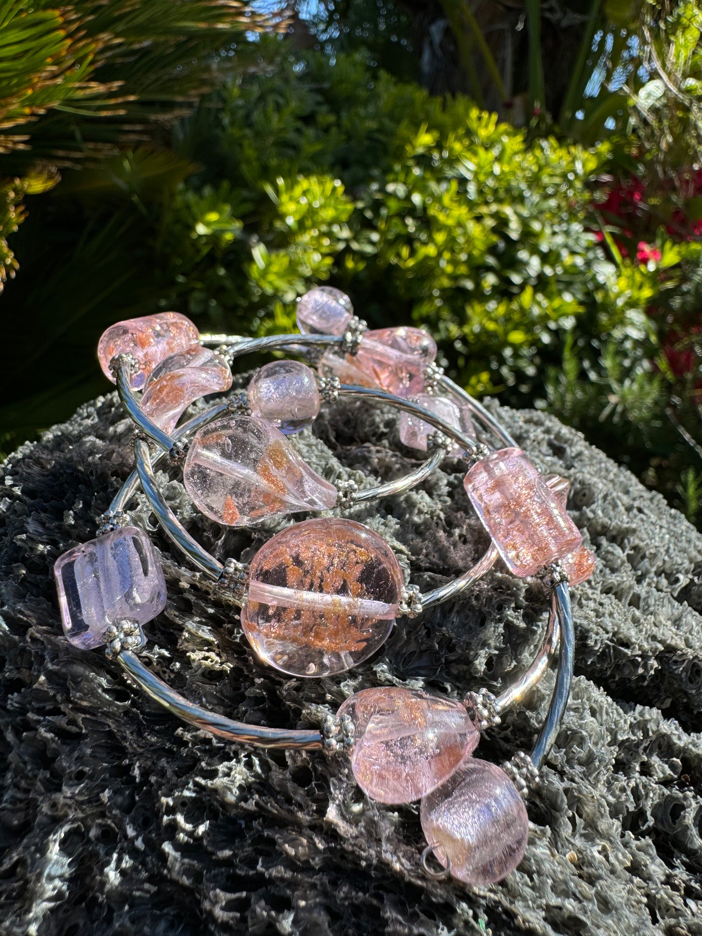 Pink Galaxy Spiral Blown Glass Bracelet