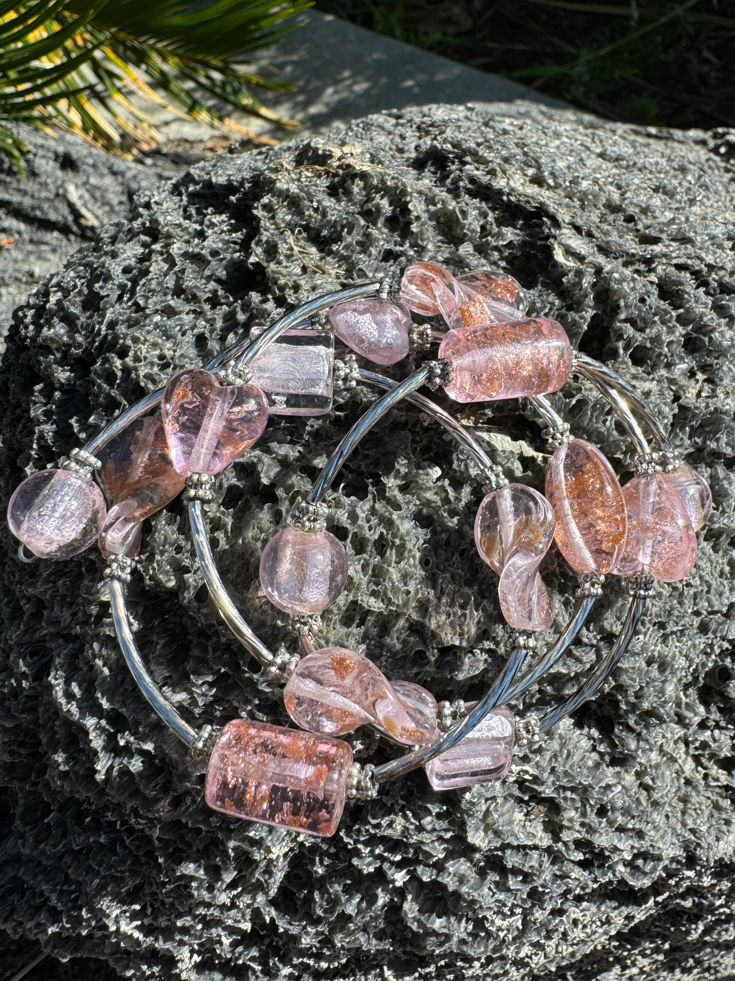 Pink Galaxy Spiral Blown Glass Bracelet