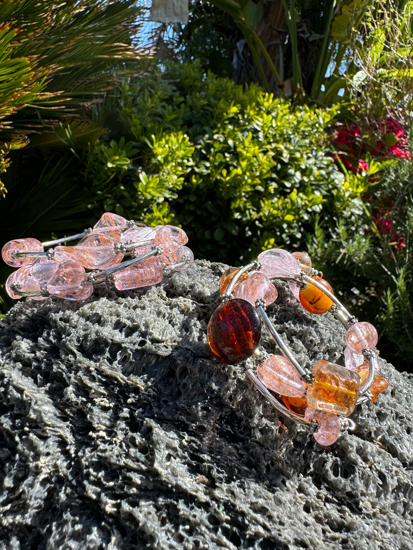 Pink Galaxy Spiral Blown Glass Bracelet