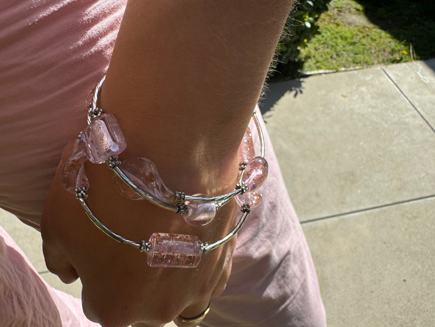 Pink Galaxy Spiral Blown Glass Bracelet