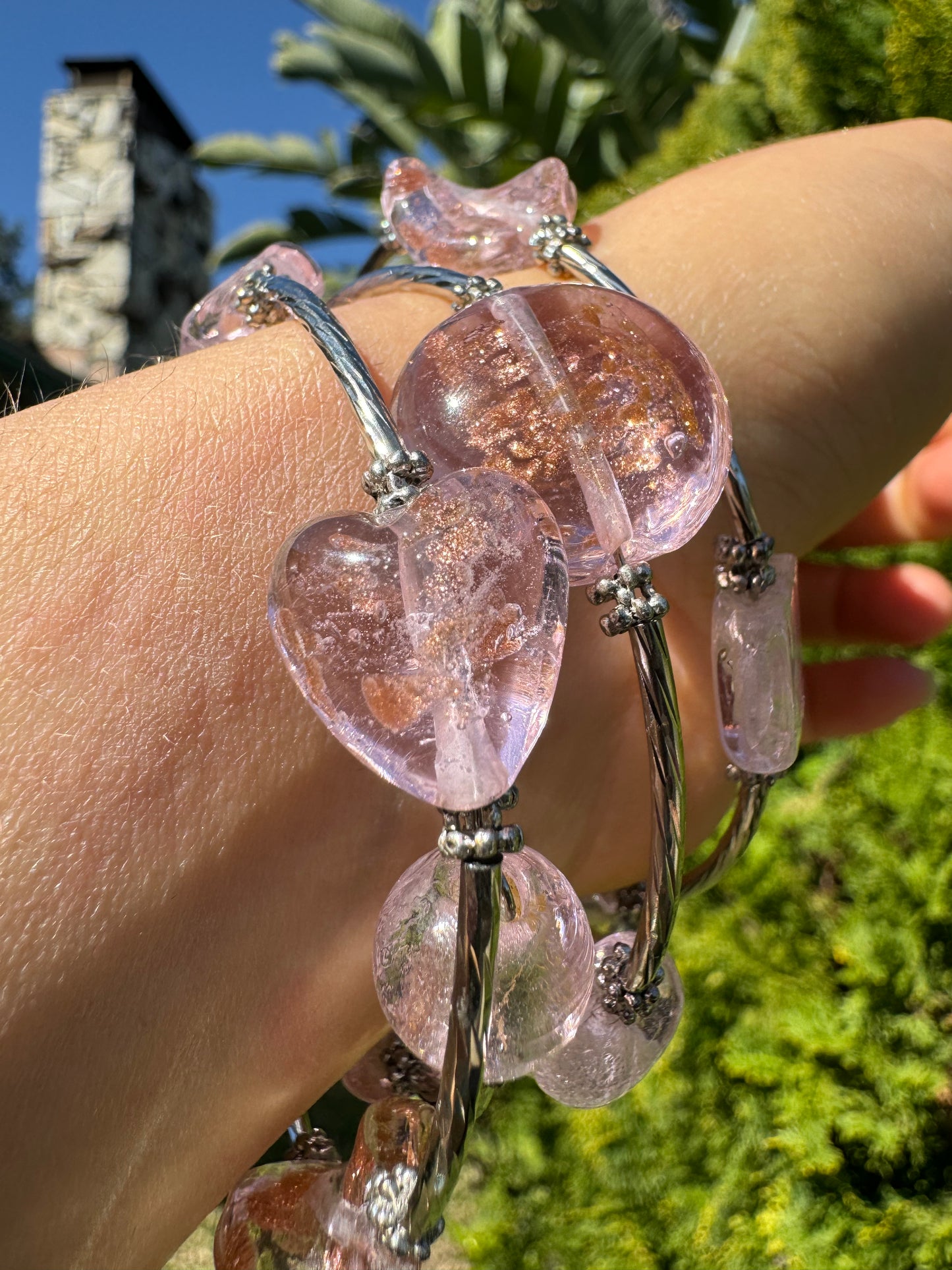 Pink Galaxy Spiral Blown Glass Bracelet