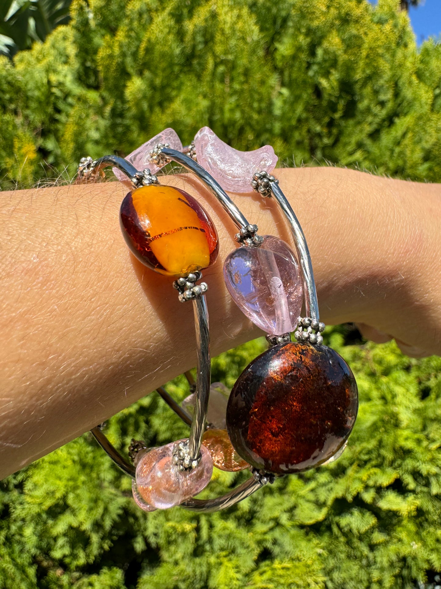 Pink Galaxy Spiral Blown Glass Bracelet