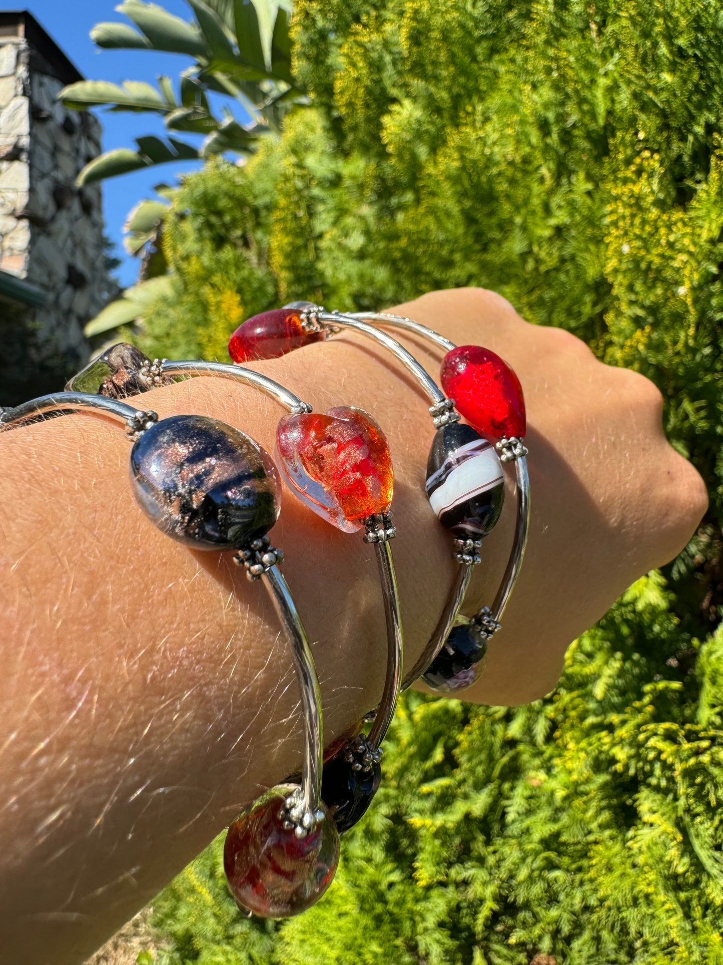Red Zebra Galaxy Spiral Blown Glass Bracelet
