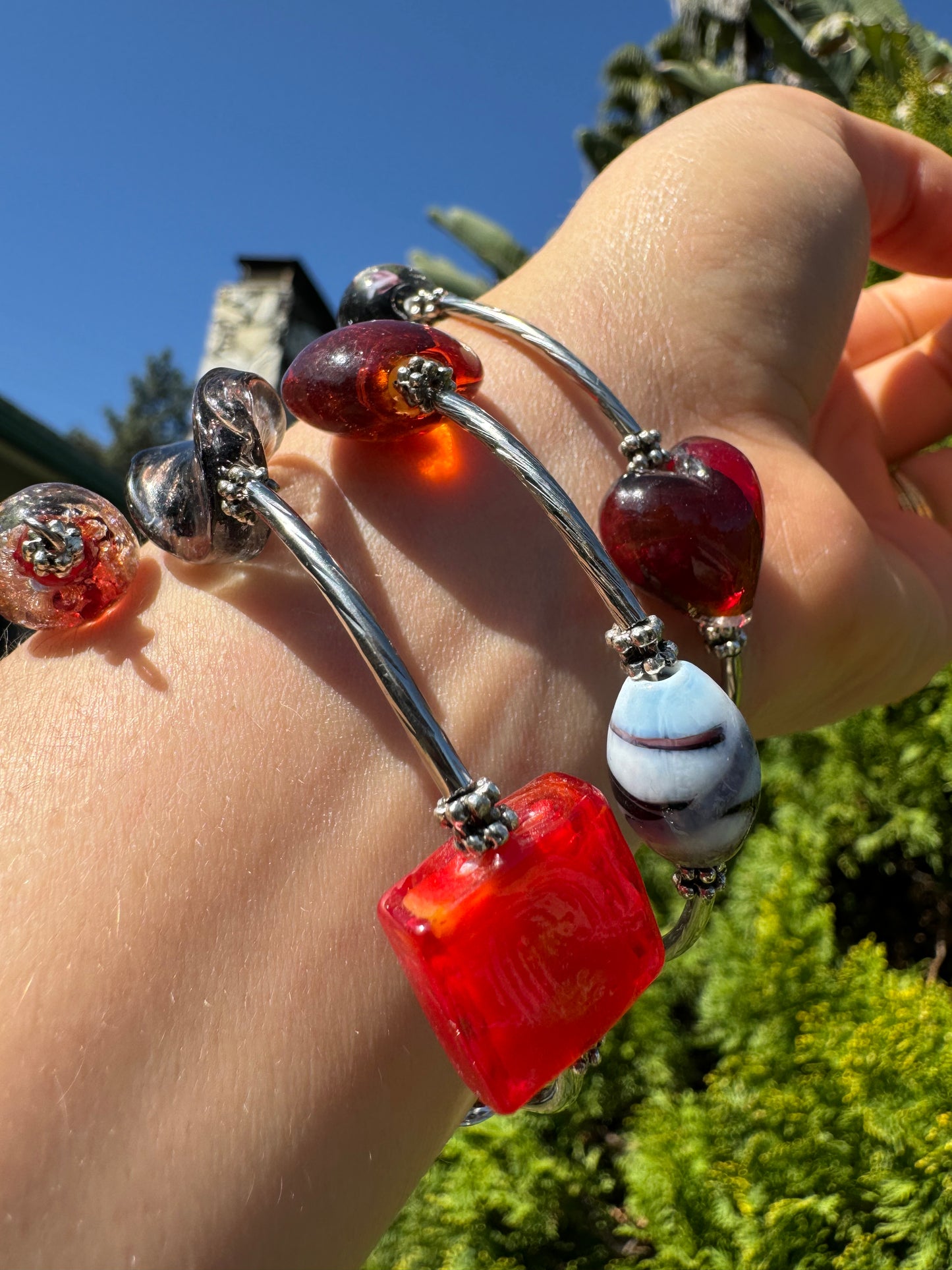 Red Zebra Galaxy Spiral Blown Glass Bracelet