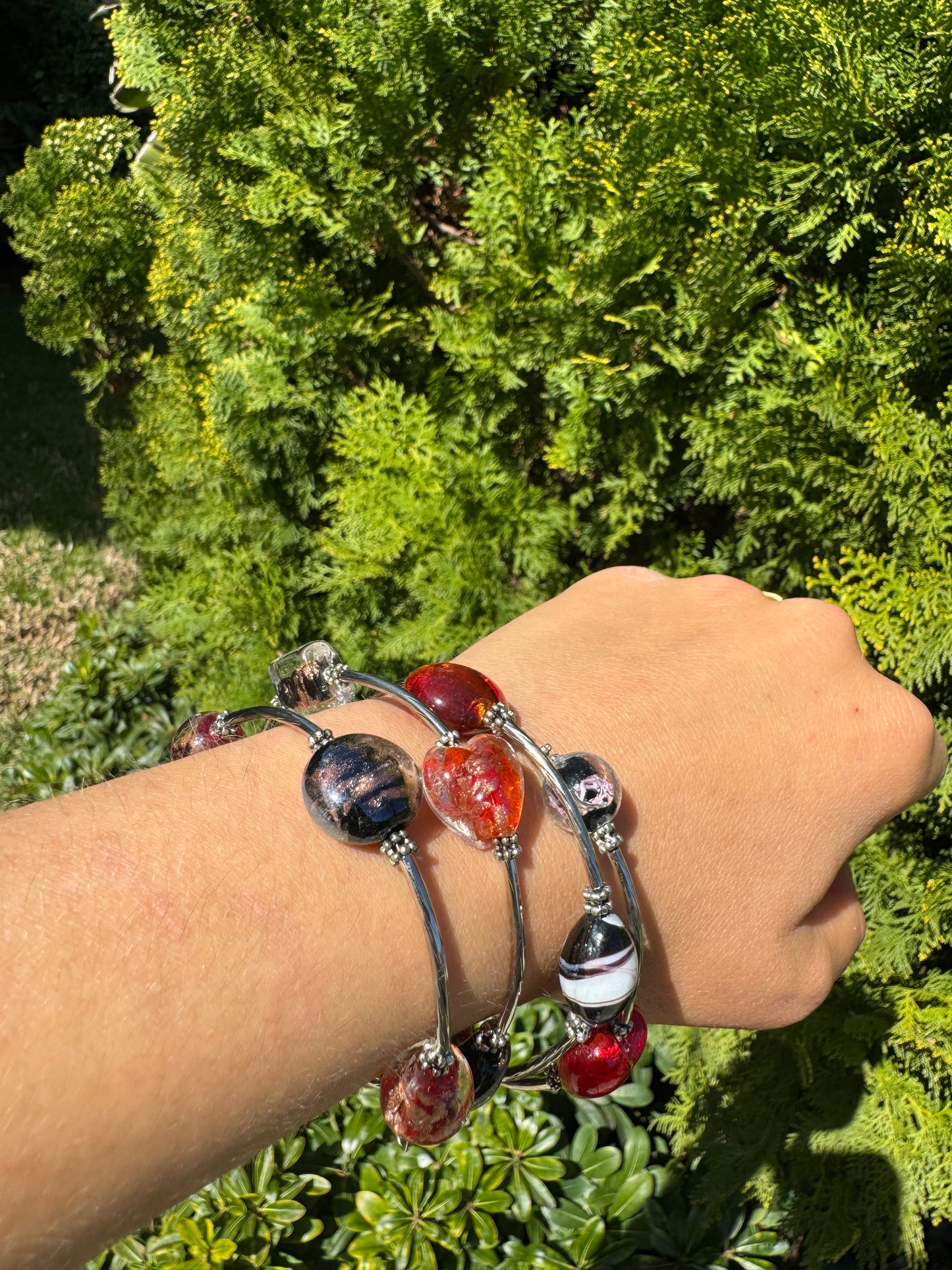 Red Zebra Galaxy Spiral Blown Glass Bracelet