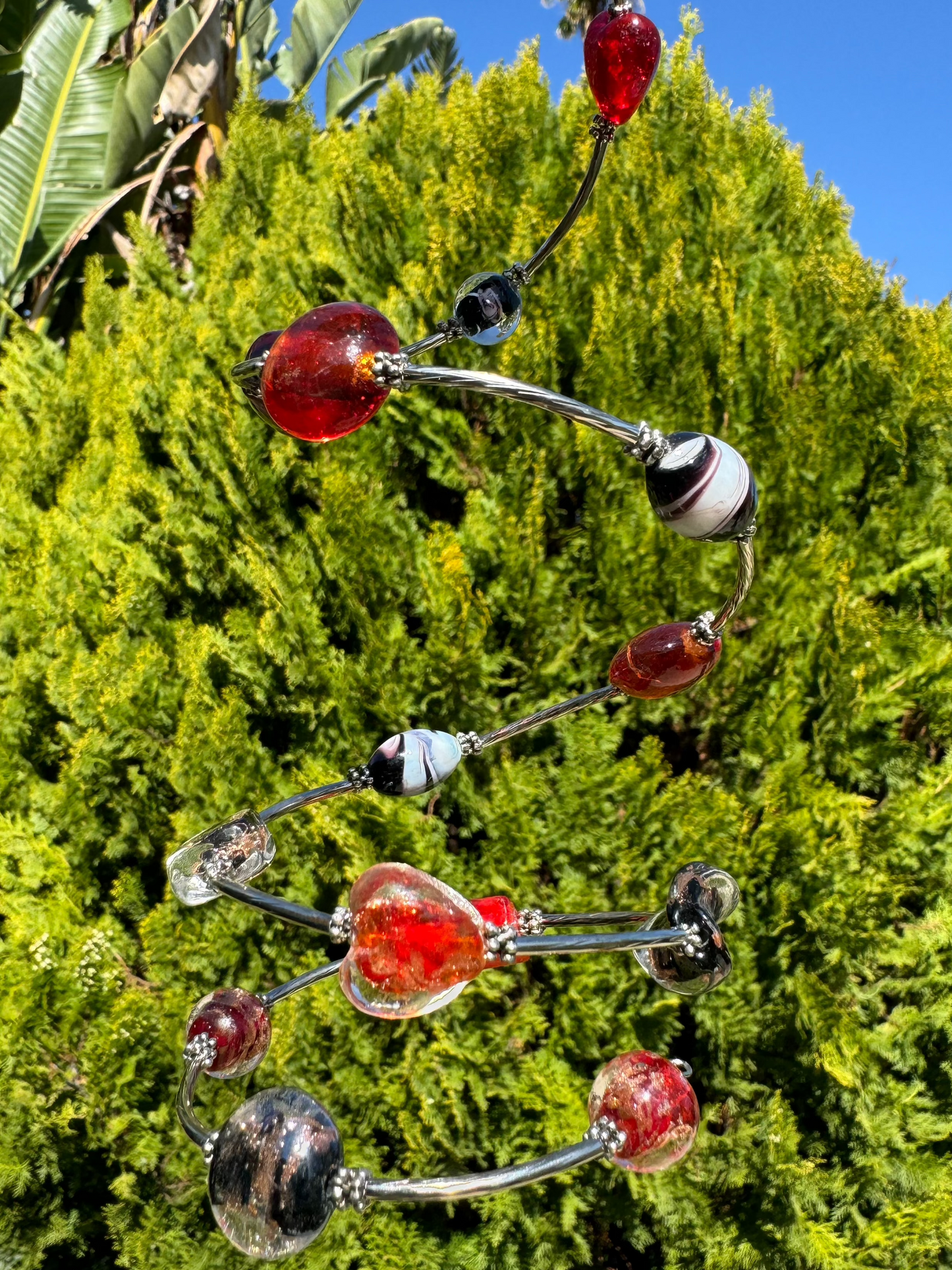 Red Zebra Galaxy Spiral Blown Glass Bracelet