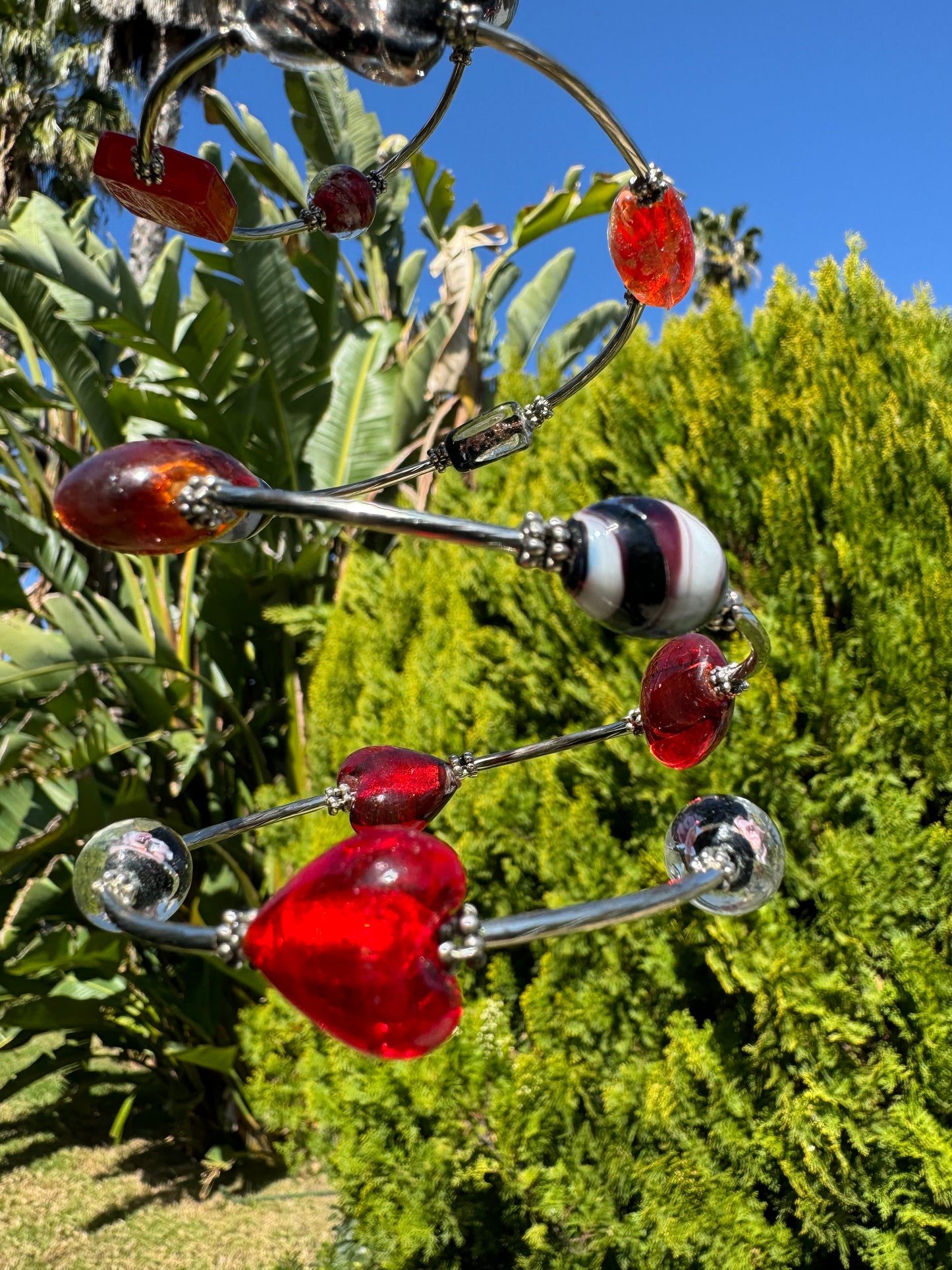 Red Zebra Galaxy Spiral Blown Glass Bracelet