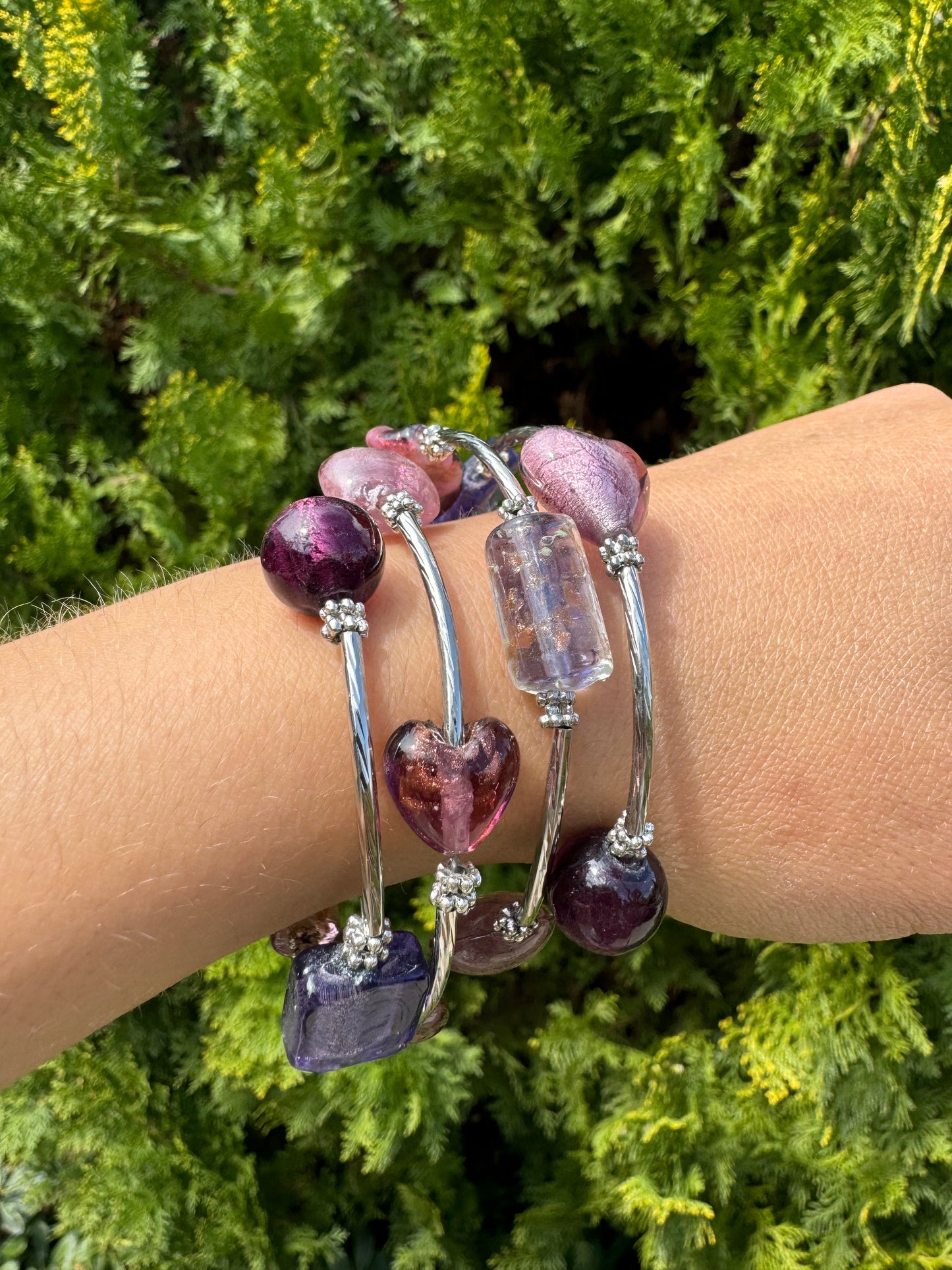 Purple Galaxy Spiral Blown Glass Bracelet