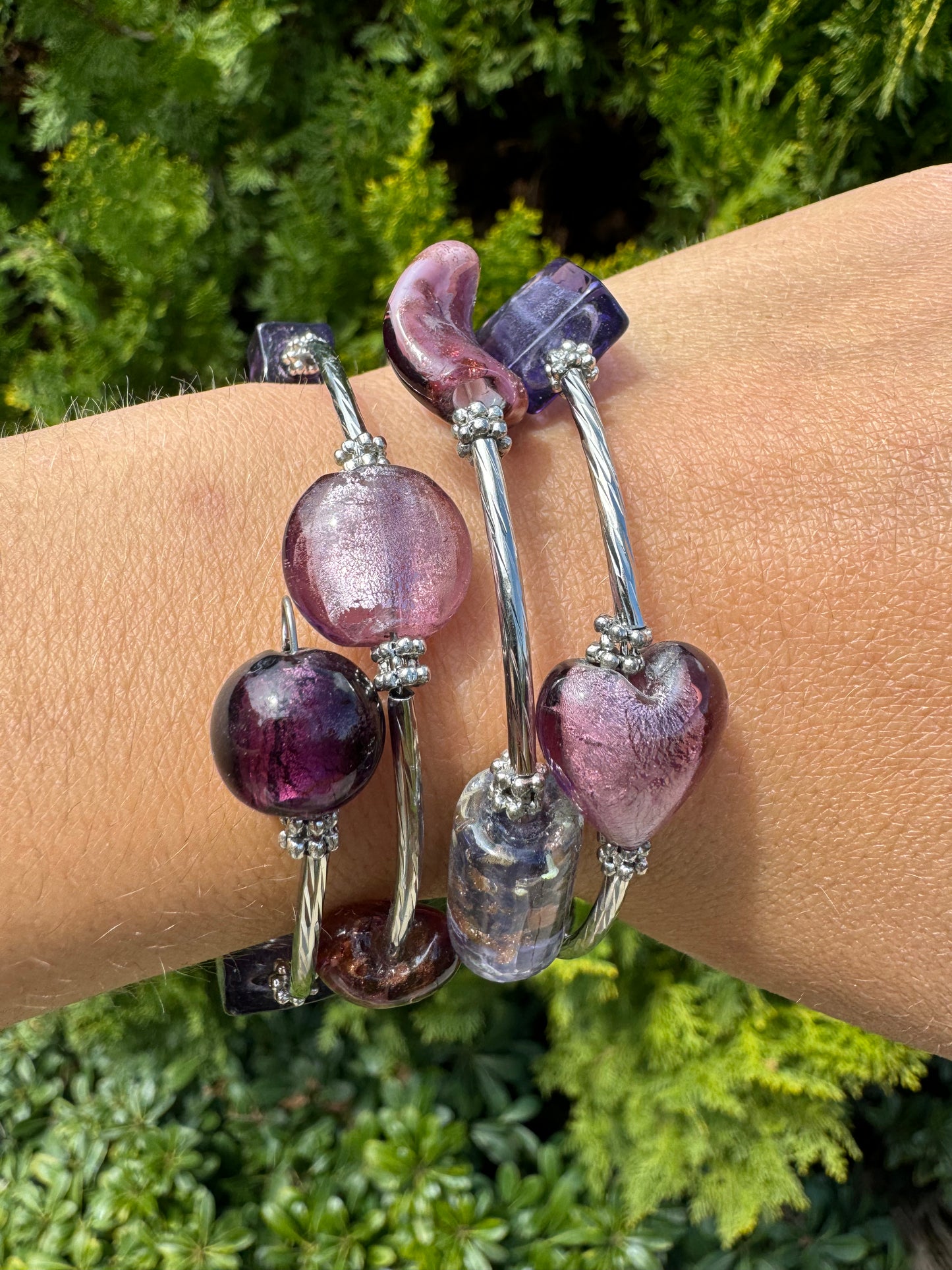 Purple Galaxy Spiral Blown Glass Bracelet
