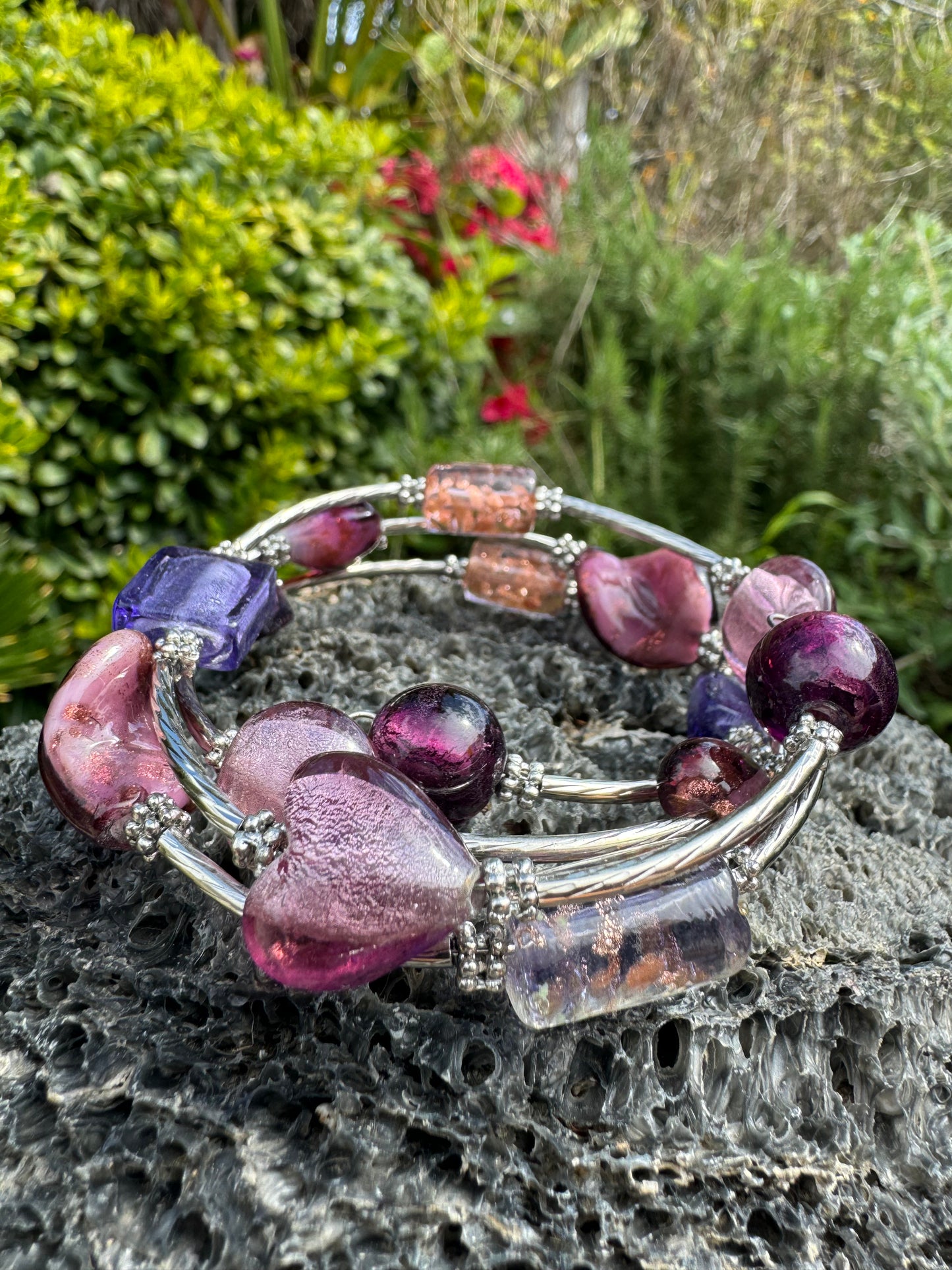Purple Galaxy Spiral Blown Glass Bracelet