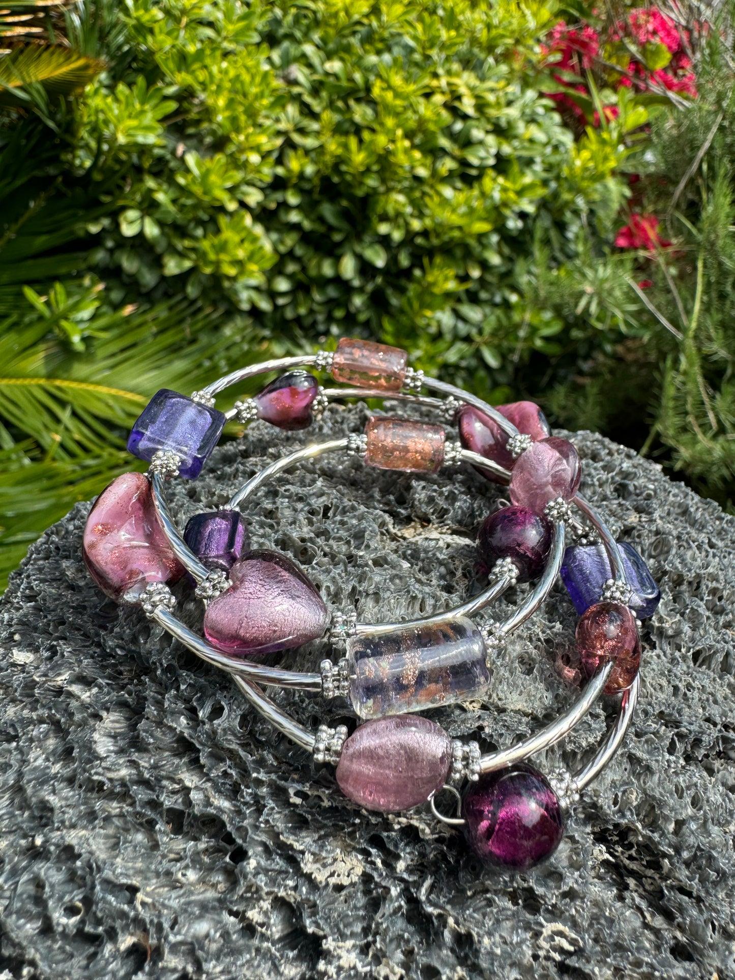 Purple Galaxy Spiral Blown Glass Bracelet