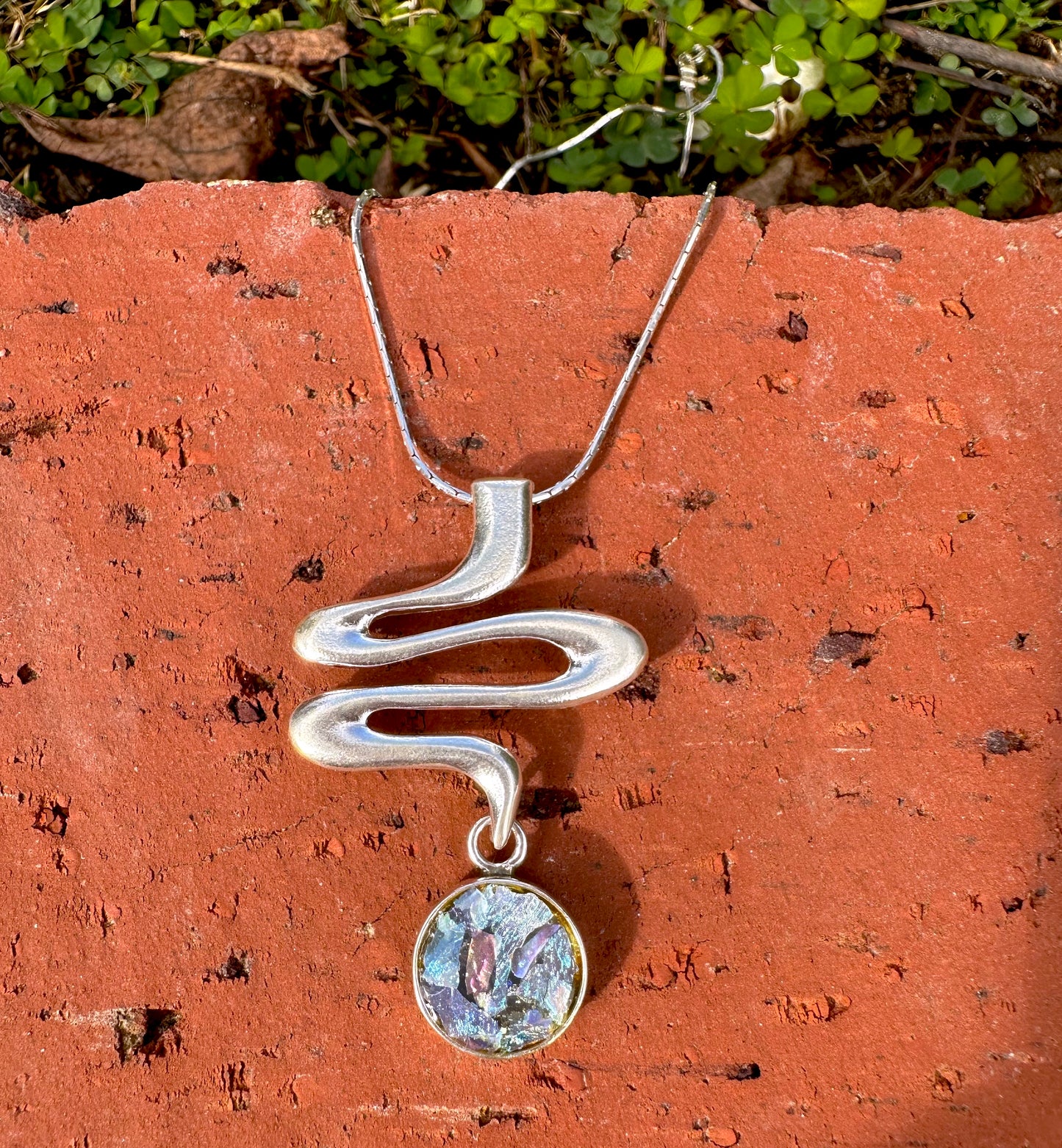 Ancient Roman Glass Sterling Silver Necklace