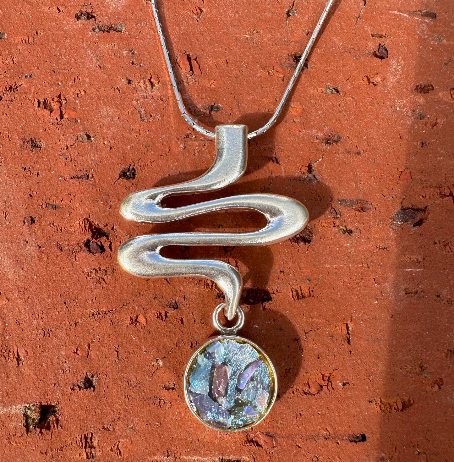 Ancient Roman Glass Sterling Silver Necklace