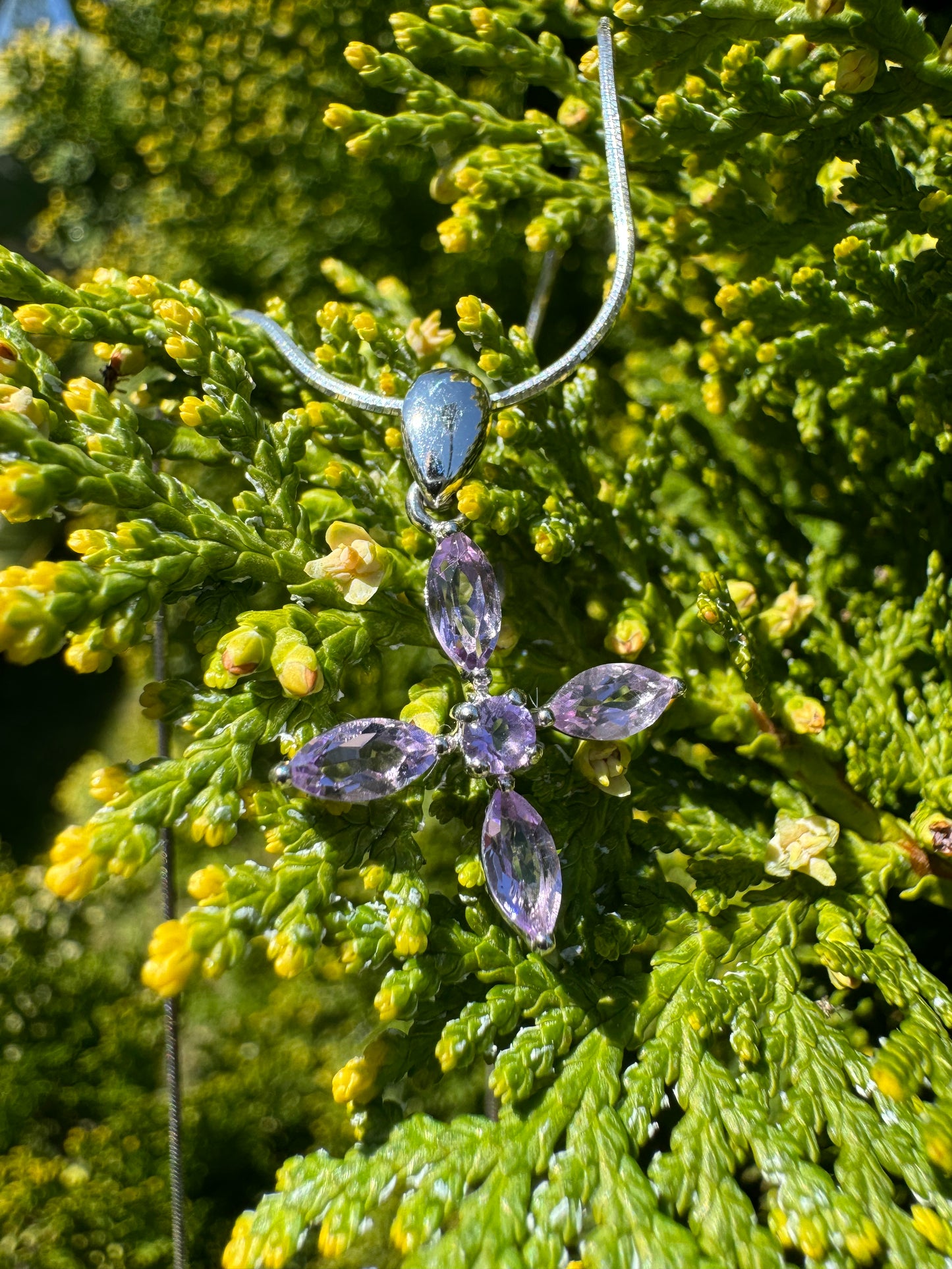 Purple Swarovski Blossom Cross Necklace