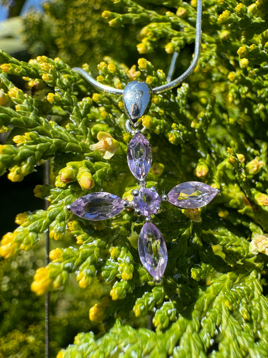 Purple Swarovski Blossom Cross Necklace