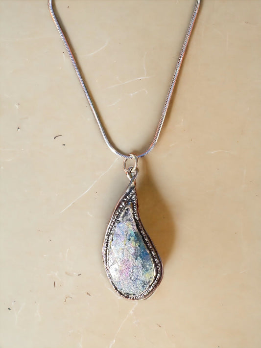 Teardrop Ancient Roman Glass Sterling Silver Necklace (Copy)