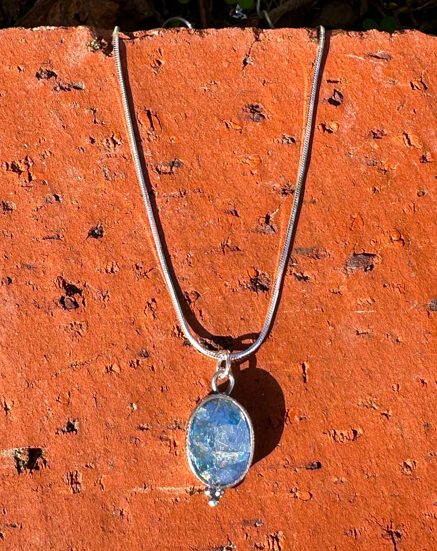Ancient Roman Glass Sterling Silver Necklace