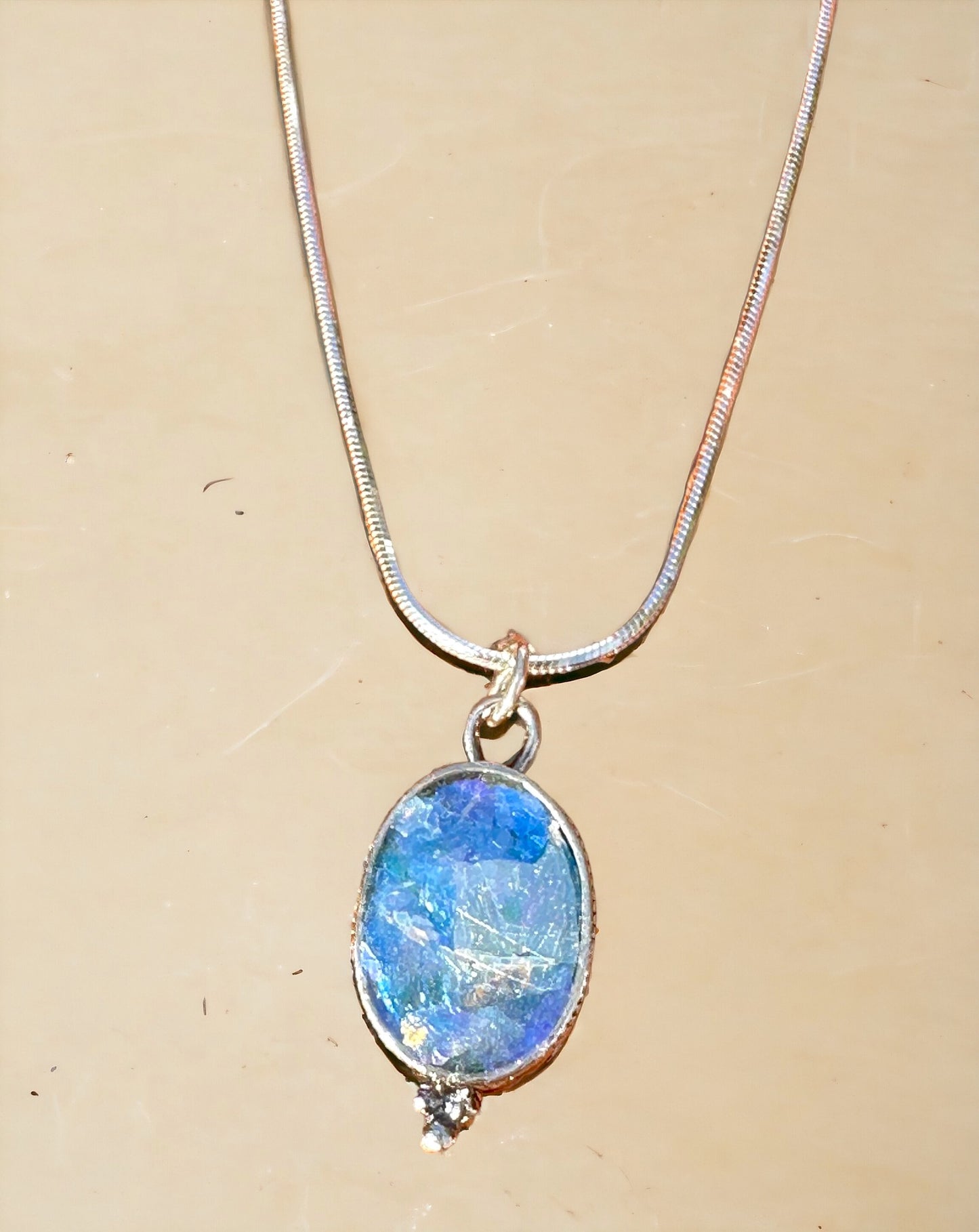 Ancient Roman Glass Sterling Silver Necklace