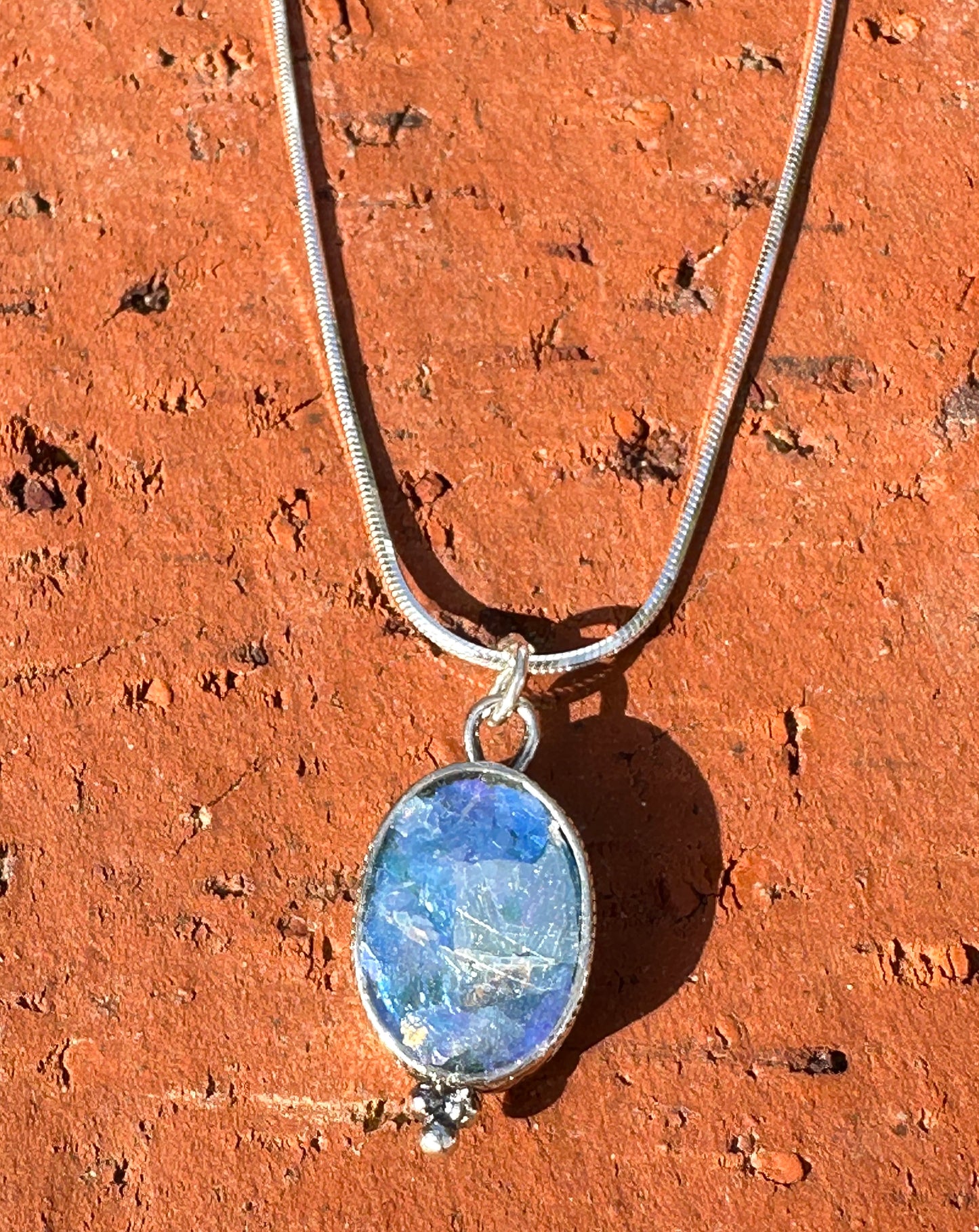 Ancient Roman Glass Sterling Silver Necklace
