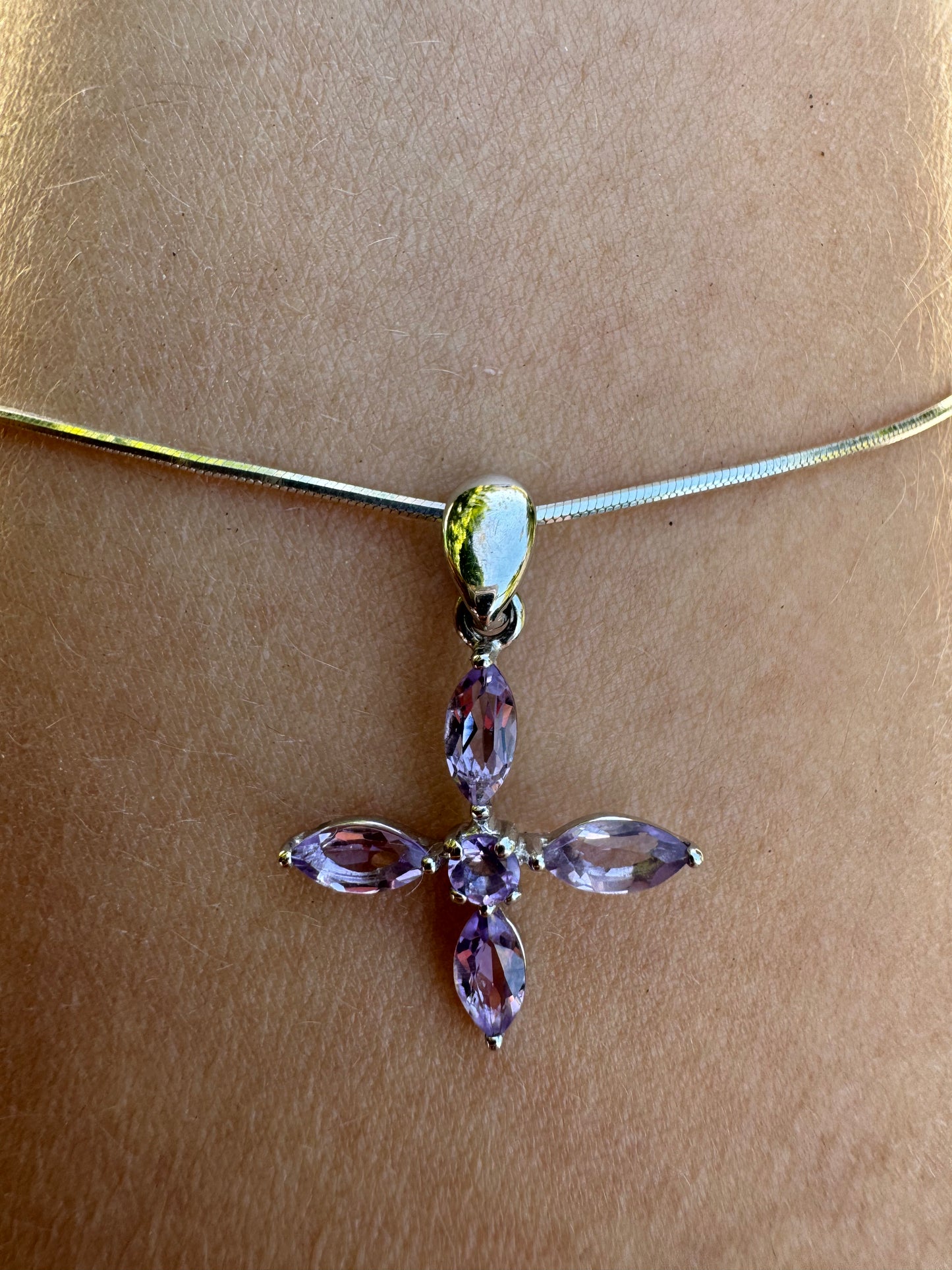 Purple Swarovski Blossom Cross Necklace